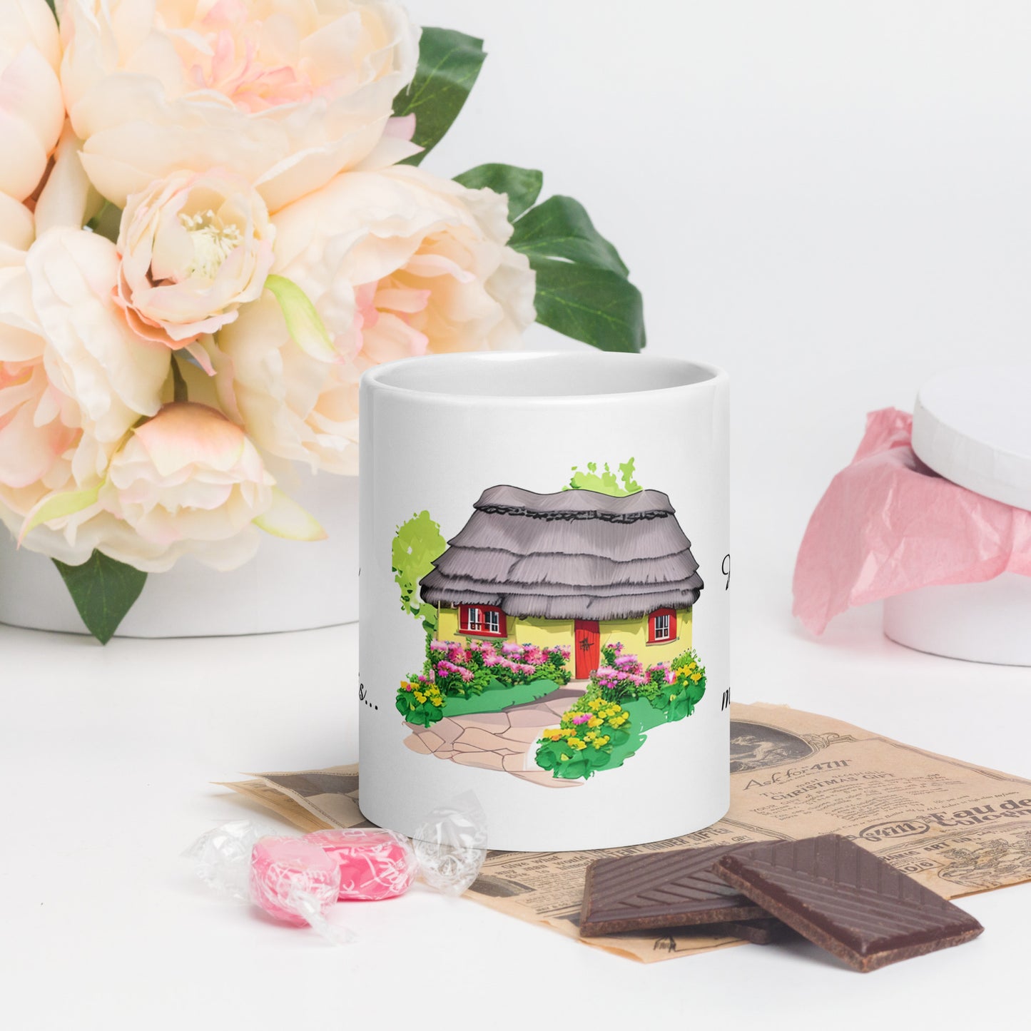 Quality mug, coffee mug, cute cottage, set 1, design 14