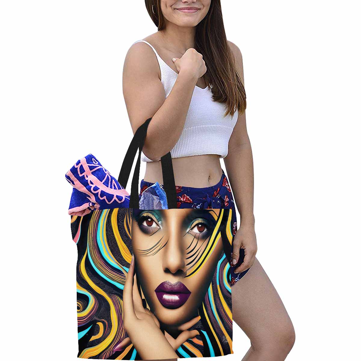 Canvas tote bag, Large, Black Faces, Set 1, design 48