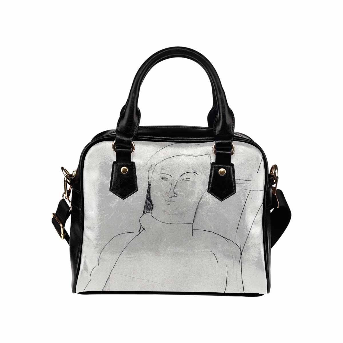 Shoulder PU Leather handbag, Modigliani design, choice of 2 colors, Jacques Lipchitz