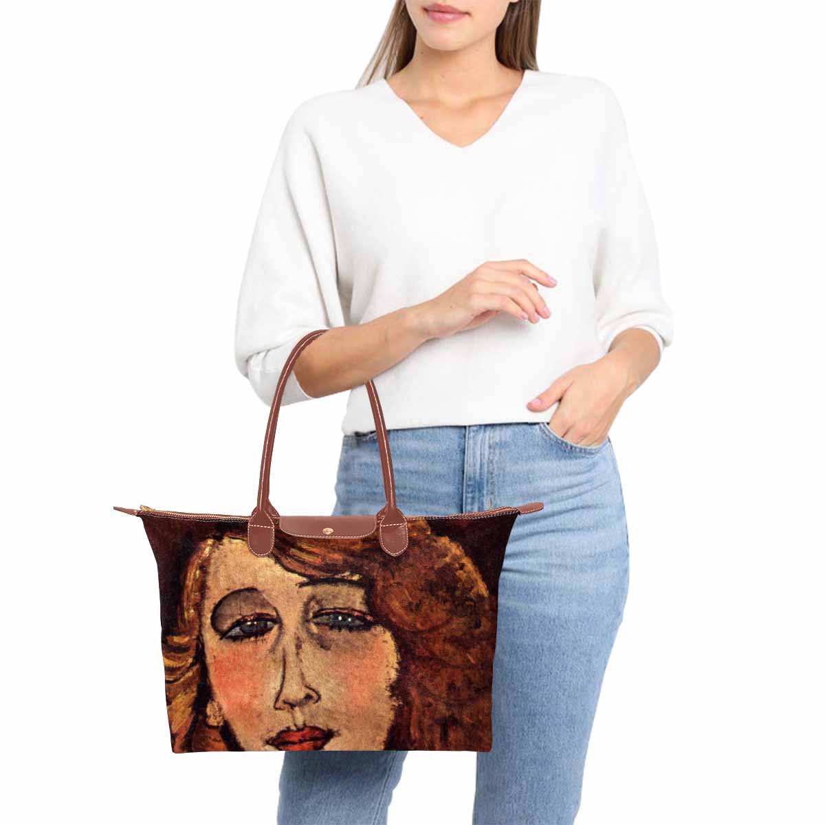 Classic handbag, Modigliani design, choice of 2 colors, Lady with a green cross