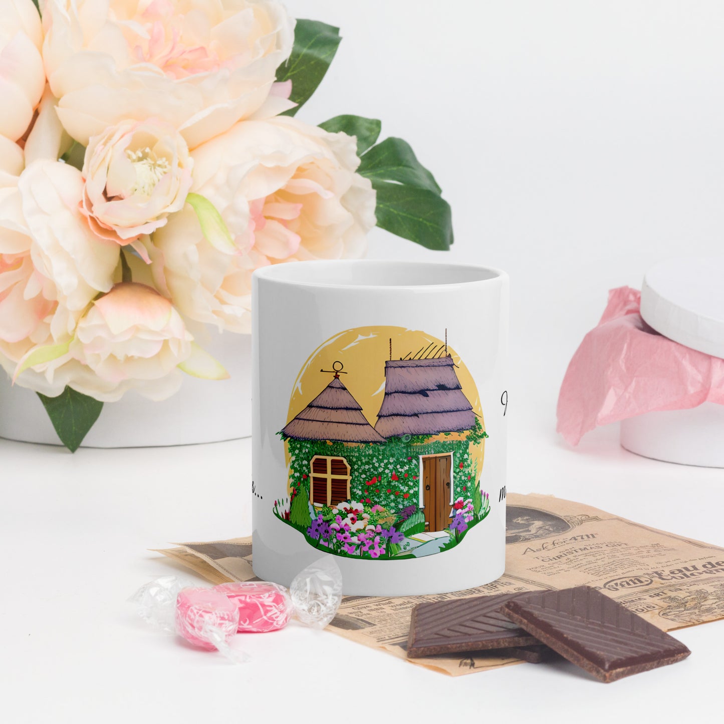 Quality mug, coffee mug, cute cottage, set 1, design 1