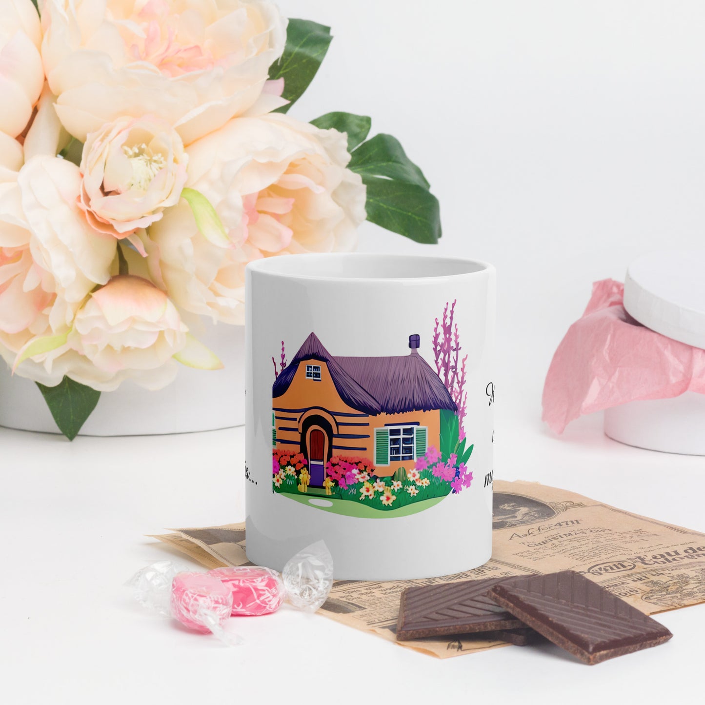 Quality mug, coffee mug, cute cottage, set 1, design 11