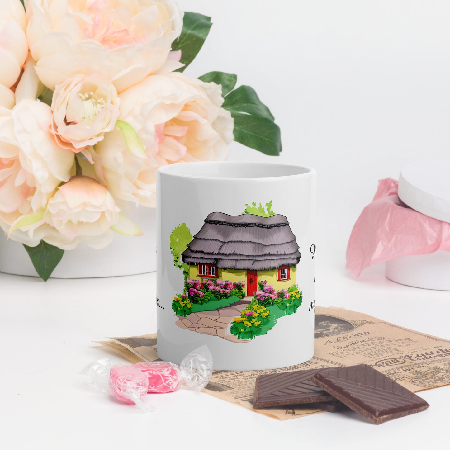 Quality mug, coffee mug, cute cottage, set 1, design 14