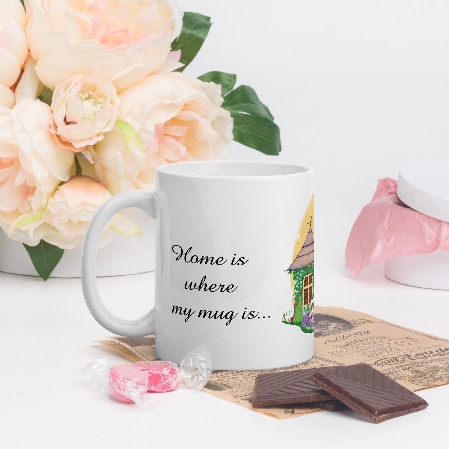 Quality mug, coffee mug, cute cottage, set 1, design 1