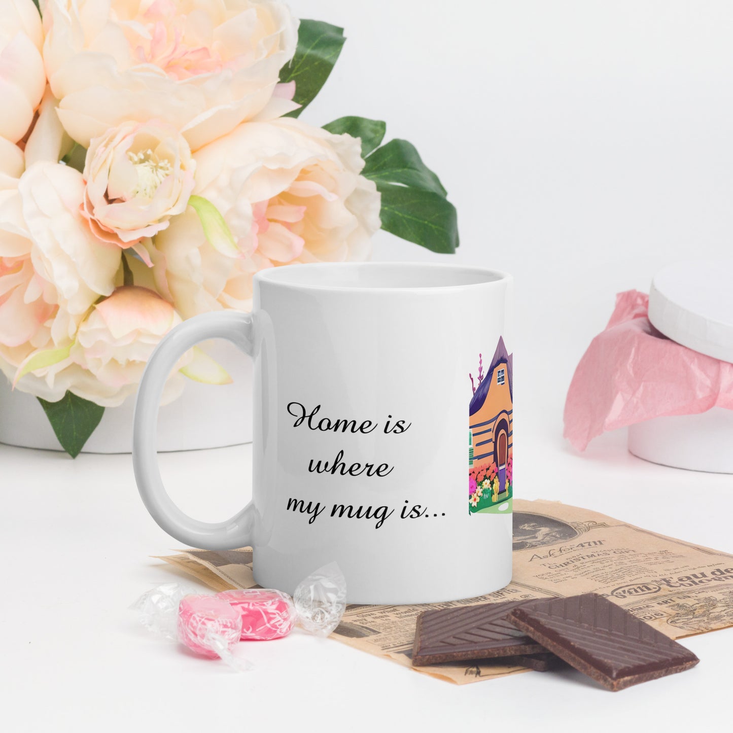 Quality mug, coffee mug, cute cottage, set 1, design 11