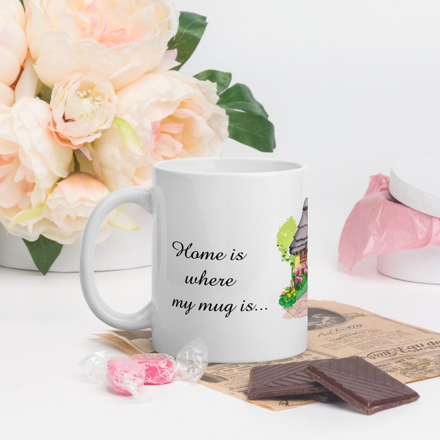 Quality mug, coffee mug, cute cottage, set 1, design 14