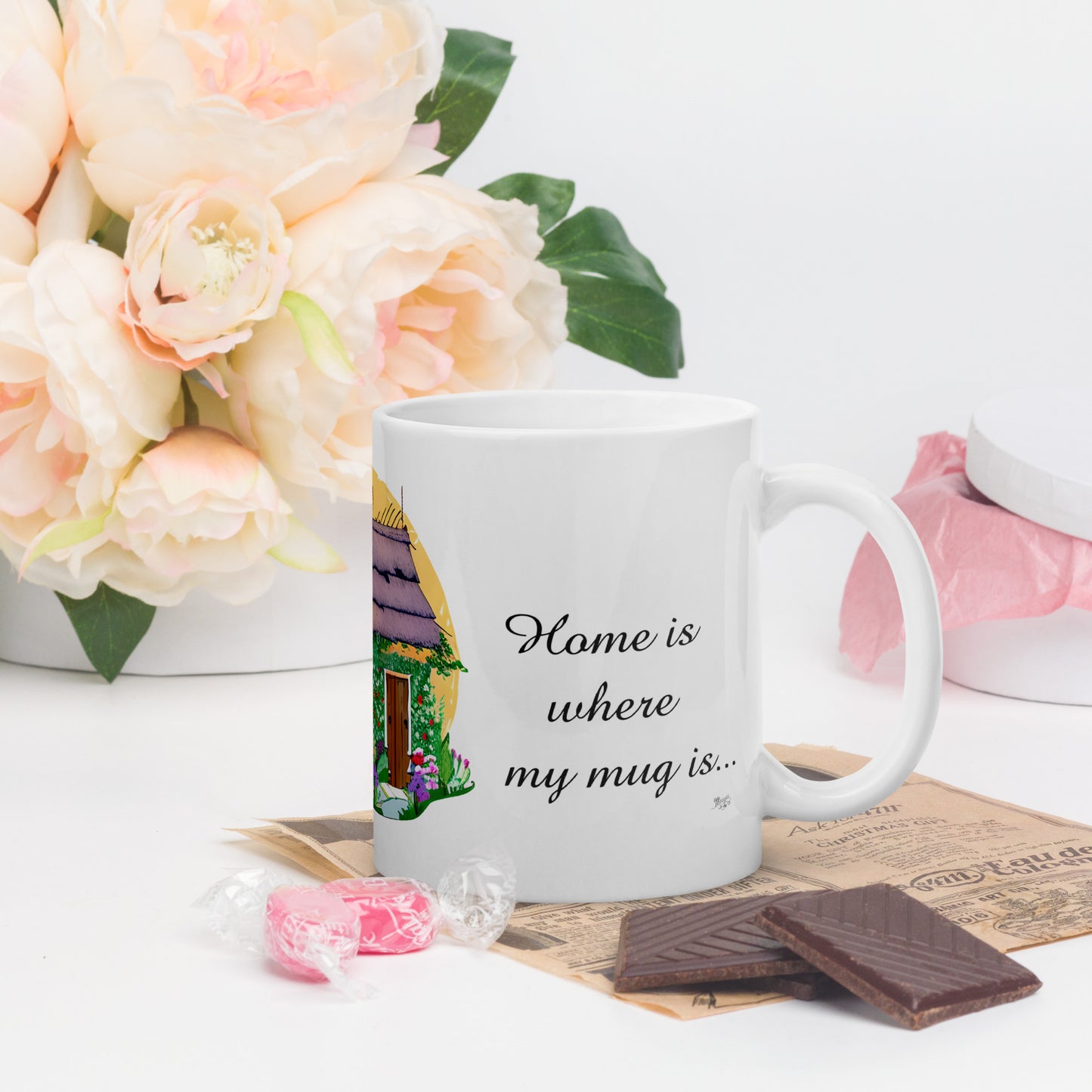 Quality mug, coffee mug, cute cottage, set 1, design 1