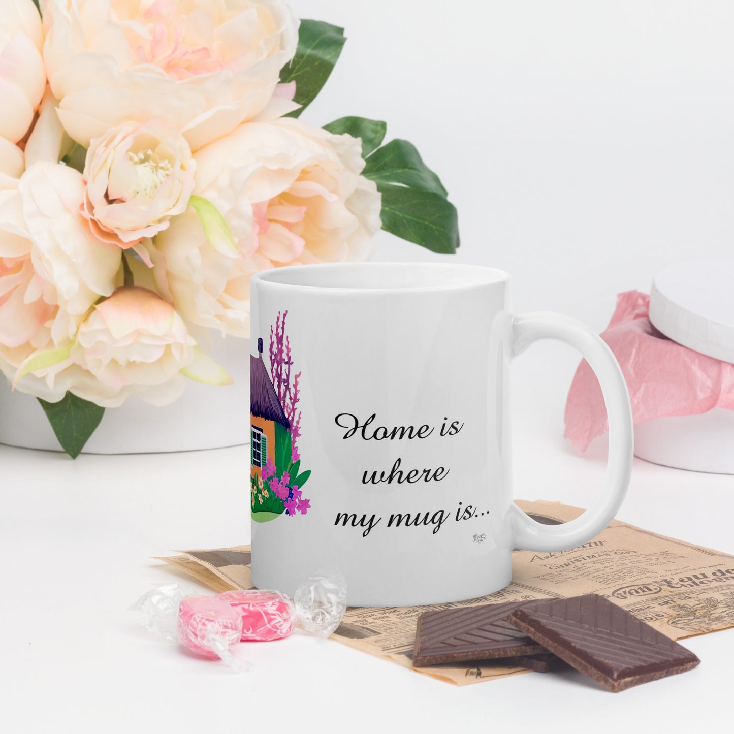 Quality mug, coffee mug, cute cottage, set 1, design 11