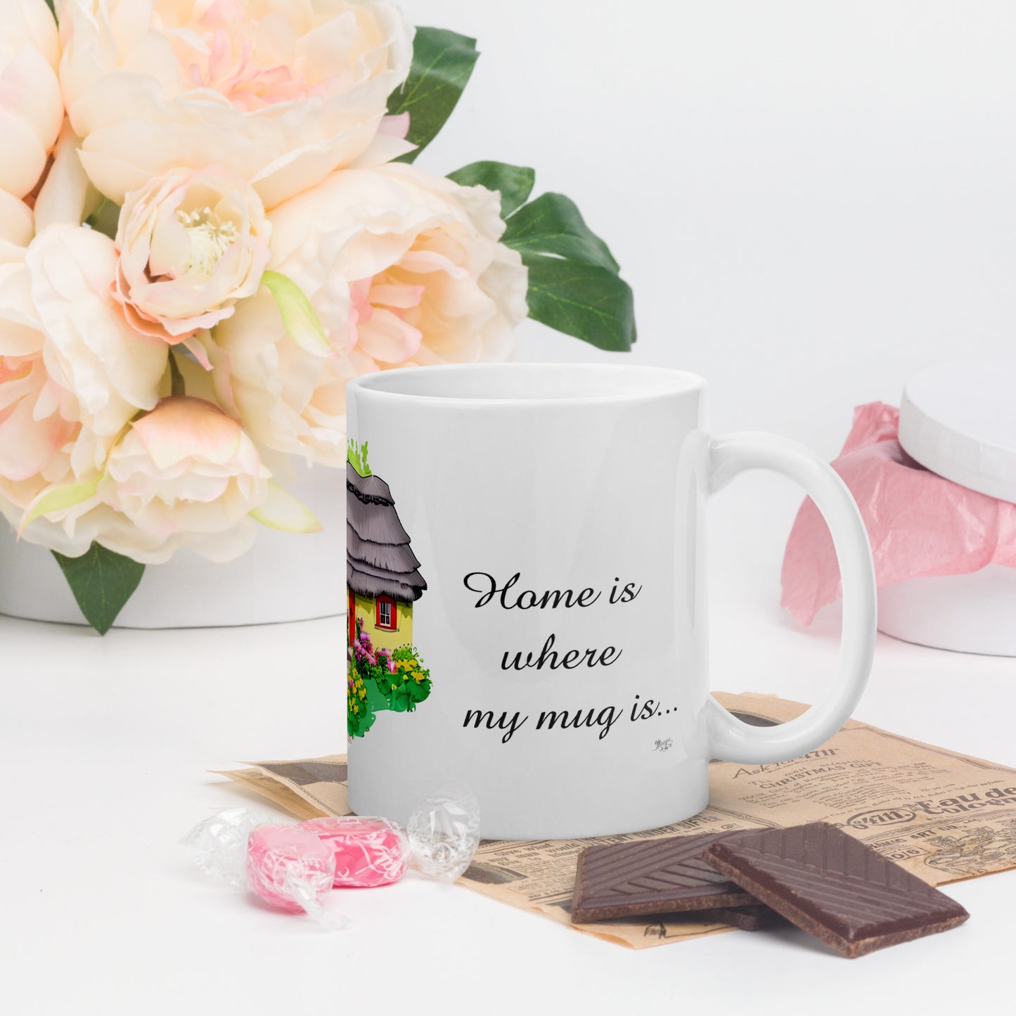 Quality mug, coffee mug, cute cottage, set 1, design 14