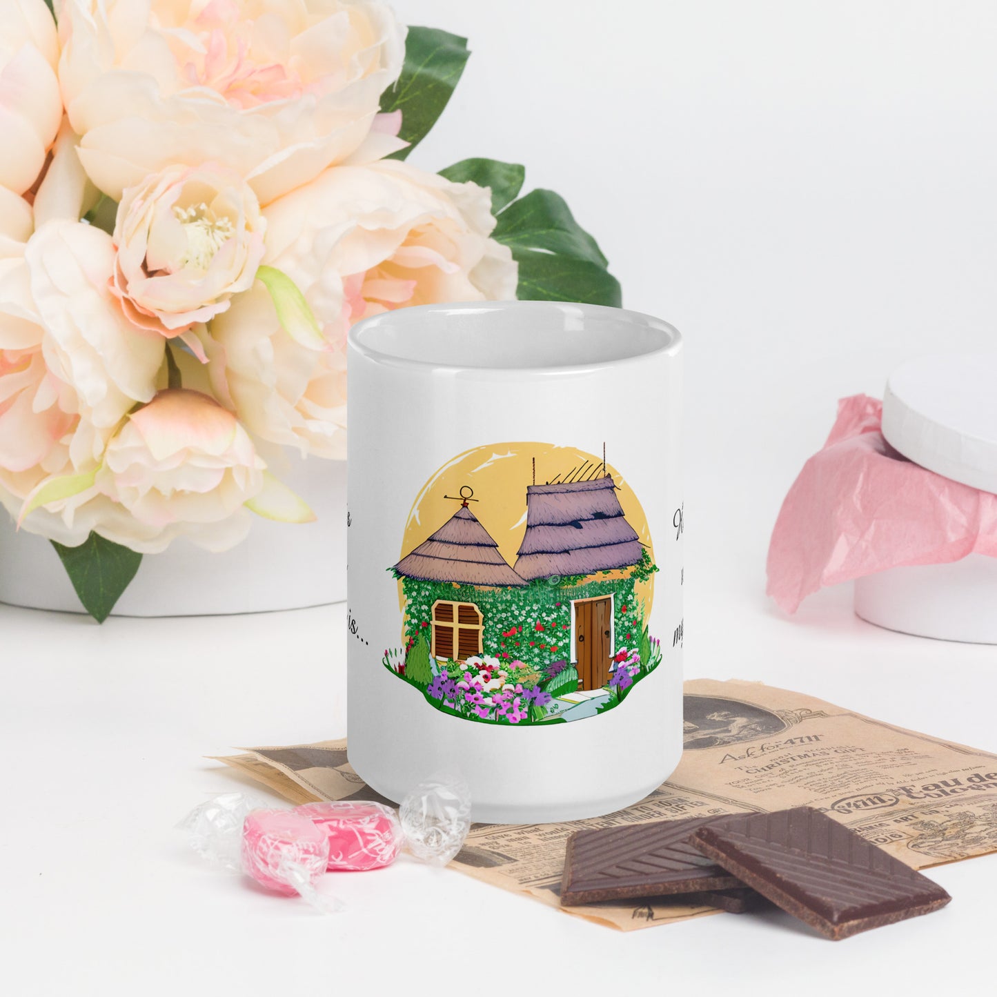 Quality mug, coffee mug, cute cottage, set 1, design 1
