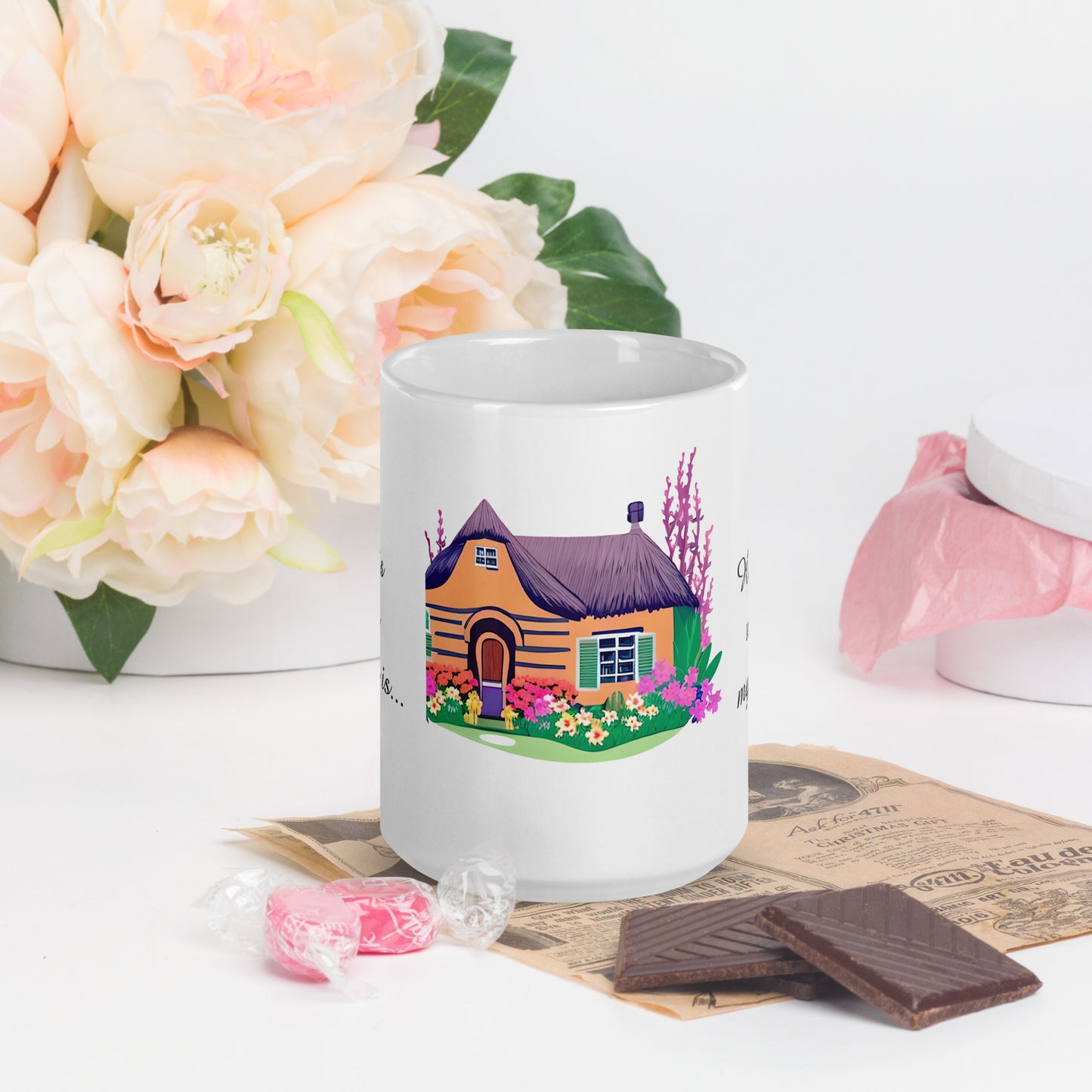 Quality mug, coffee mug, cute cottage, set 1, design 11