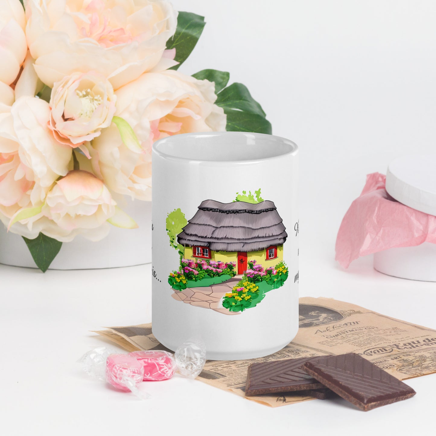 Quality mug, coffee mug, cute cottage, set 1, design 14