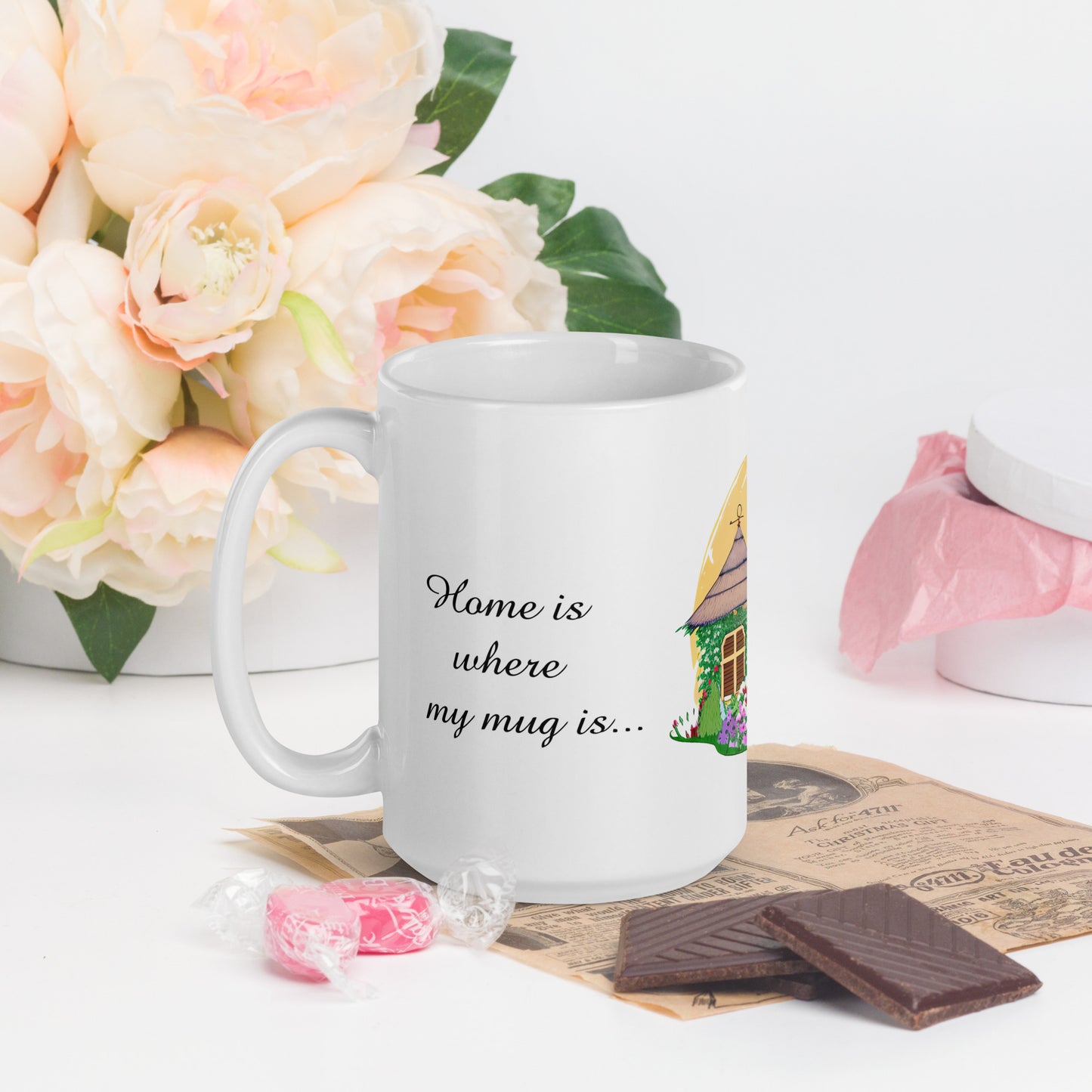 Quality mug, coffee mug, cute cottage, set 1, design 1