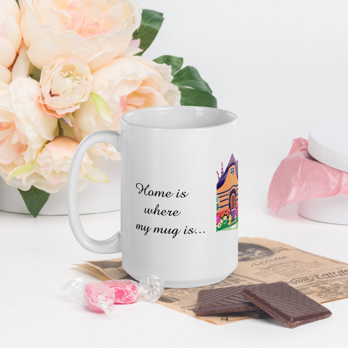 Quality mug, coffee mug, cute cottage, set 1, design 11