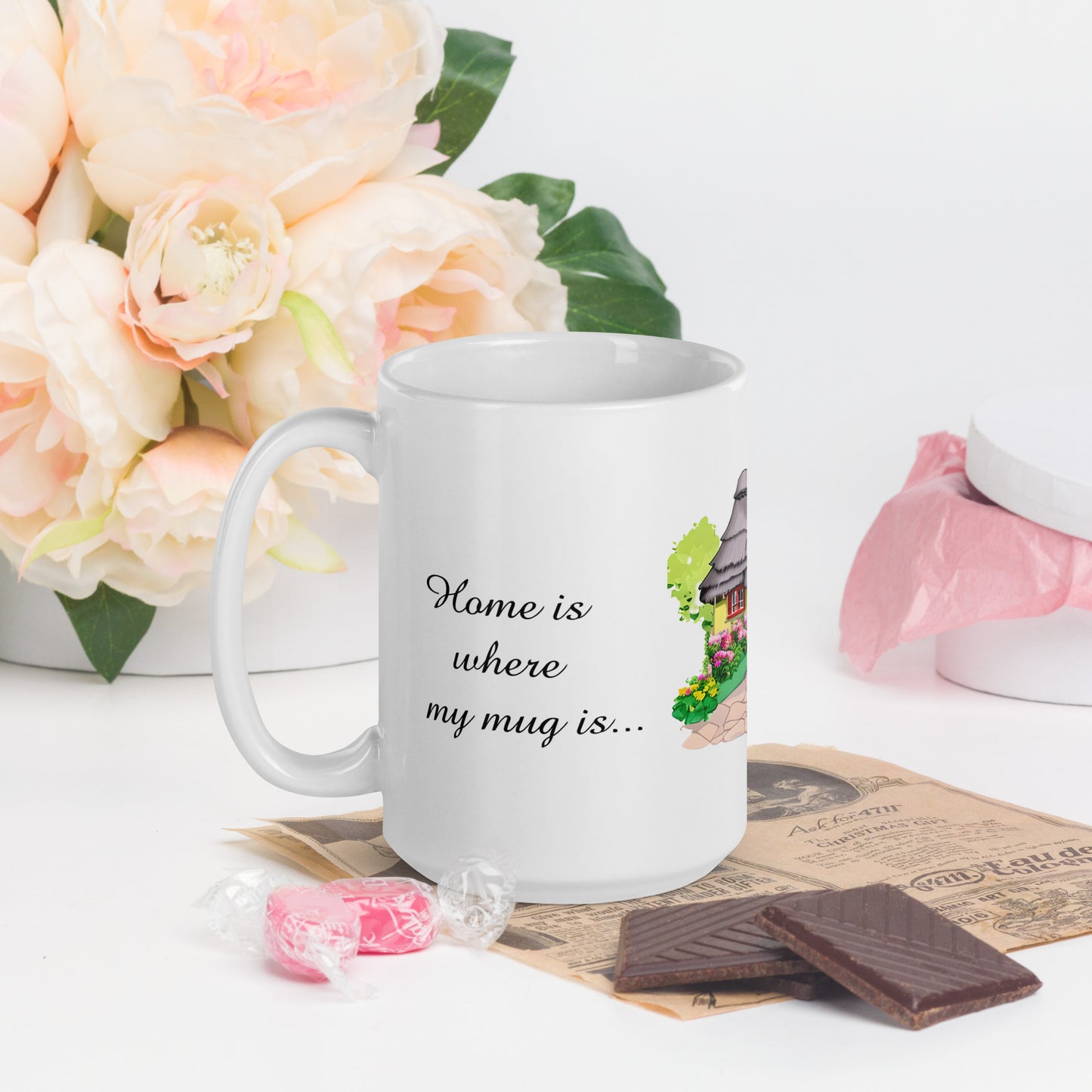 Quality mug, coffee mug, cute cottage, set 1, design 14