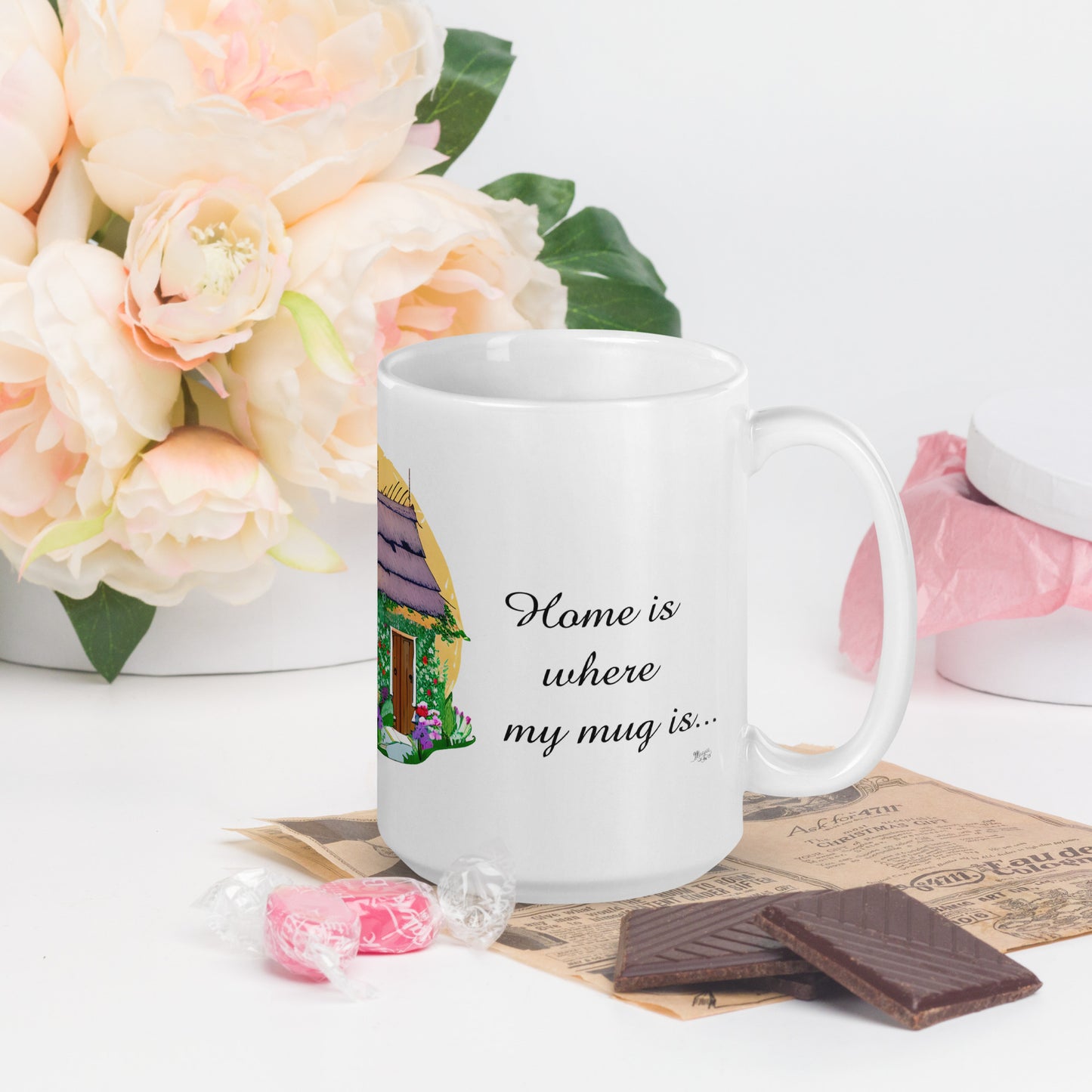 Quality mug, coffee mug, cute cottage, set 1, design 1