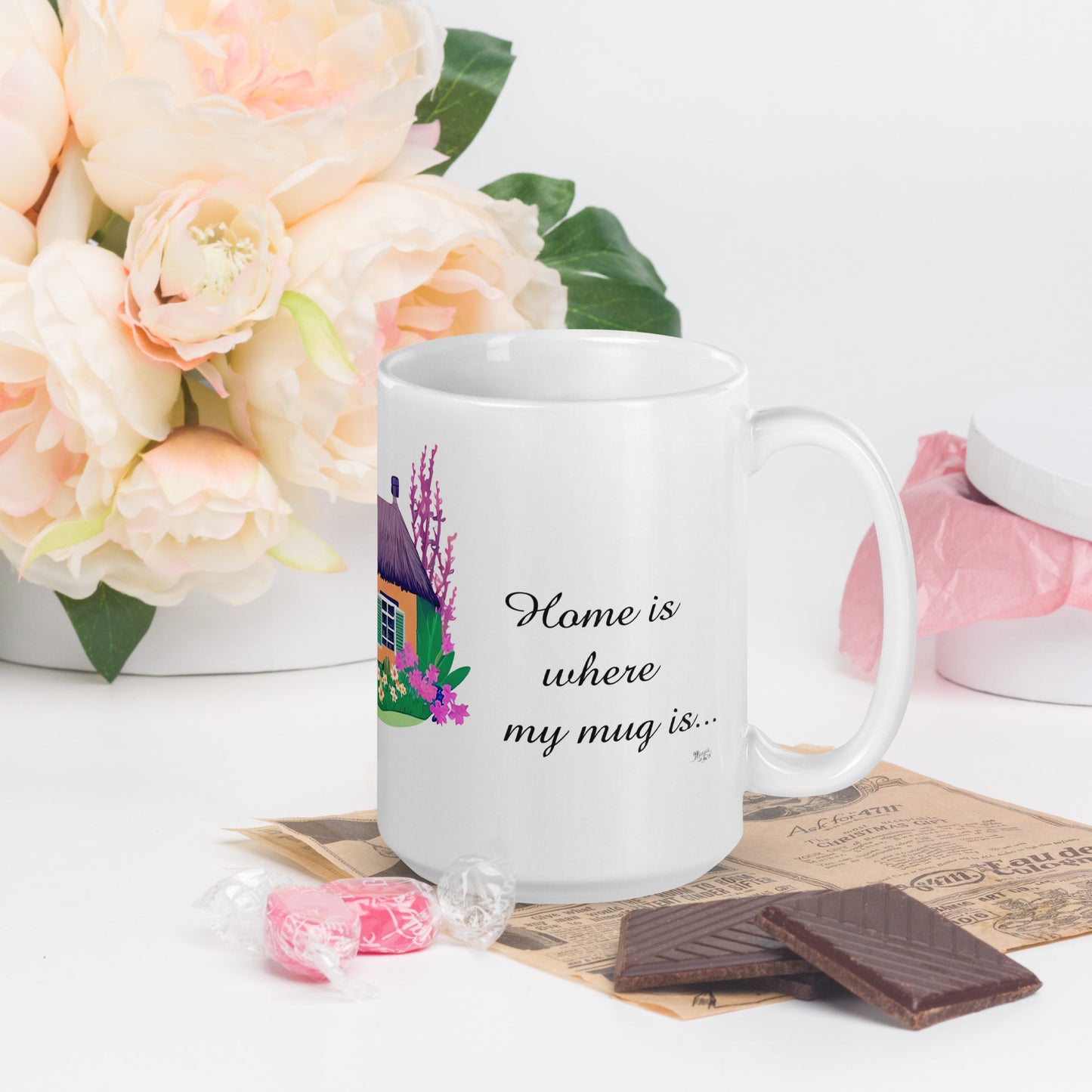 Quality mug, coffee mug, cute cottage, set 1, design 11