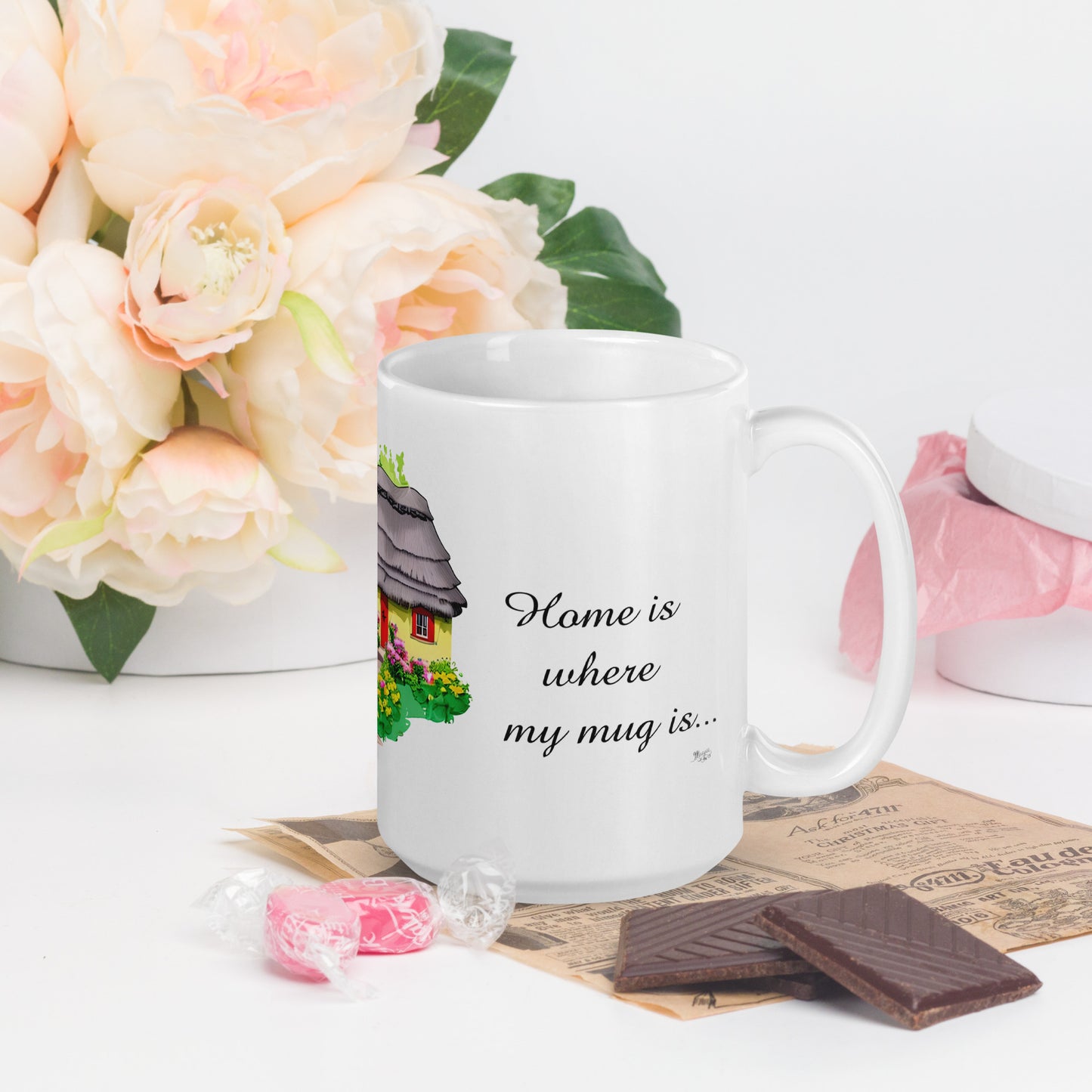 Quality mug, coffee mug, cute cottage, set 1, design 14