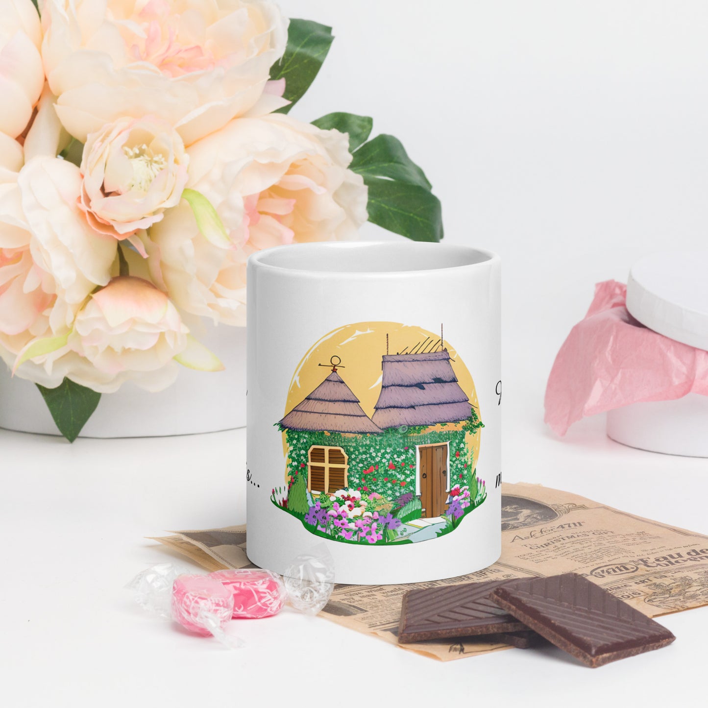 Quality mug, coffee mug, cute cottage, set 1, design 1