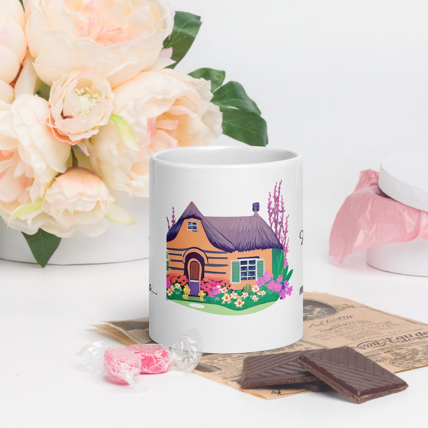 Quality mug, coffee mug, cute cottage, set 1, design 11