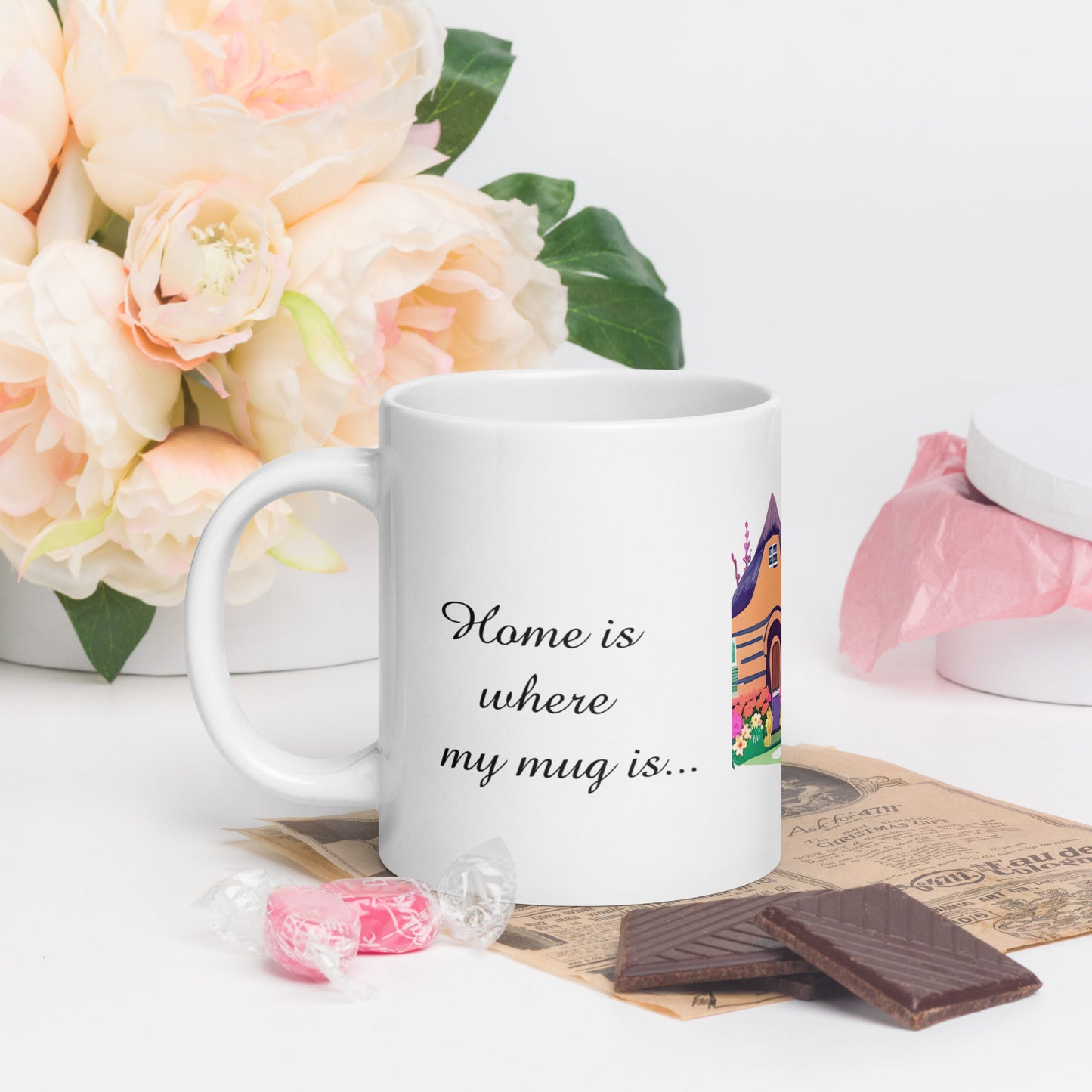 Quality mug, coffee mug, cute cottage, set 1, design 11