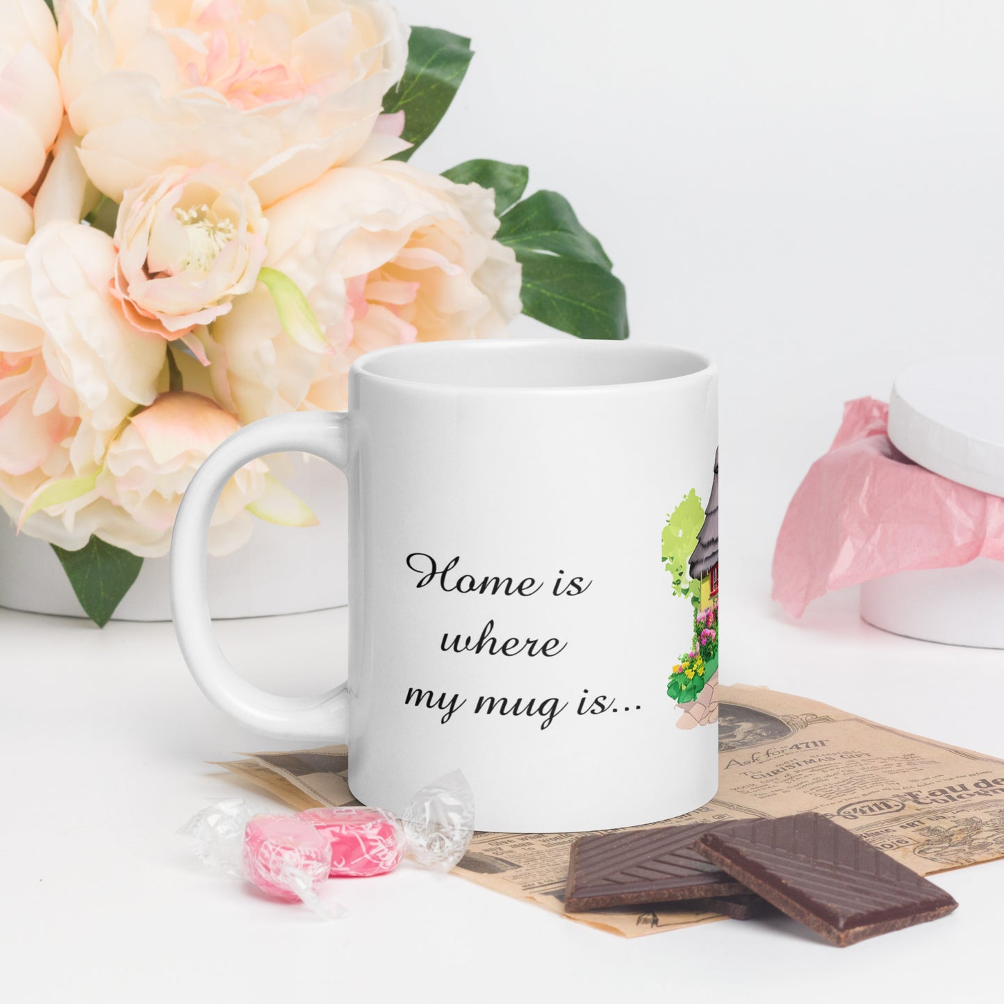 Quality mug, coffee mug, cute cottage, set 1, design 14