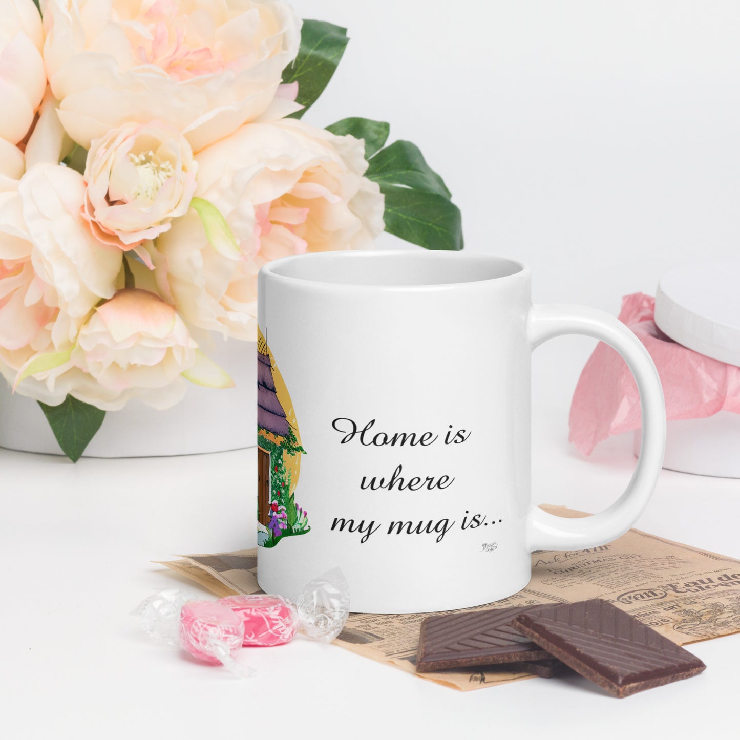 Quality mug, coffee mug, cute cottage, set 1, design 1