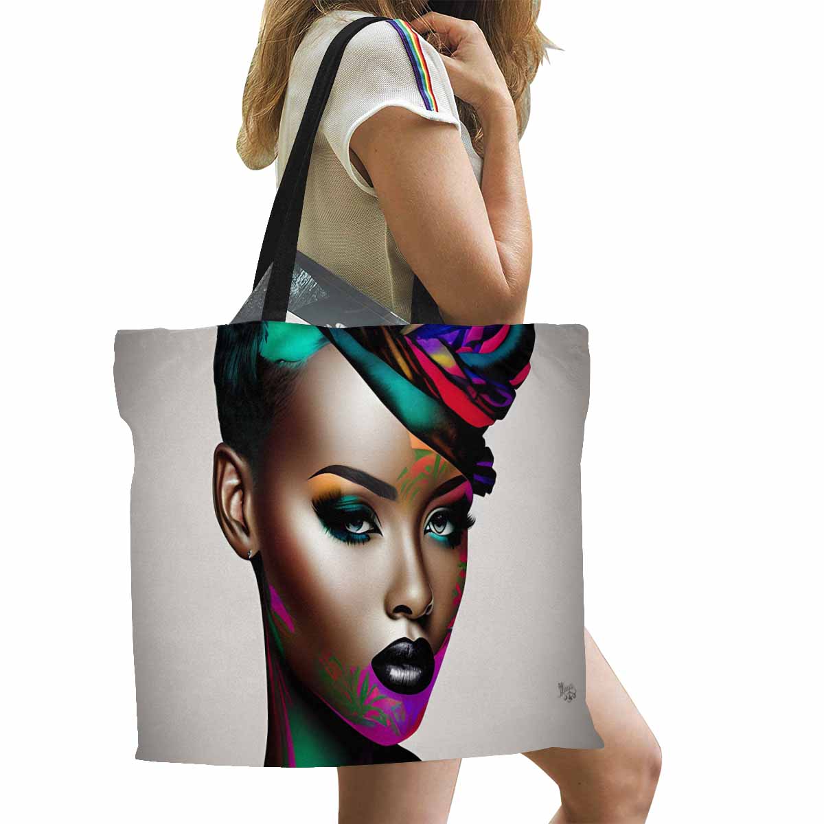 Canvas tote bag, Large, Black Faces, Set 1, design 24