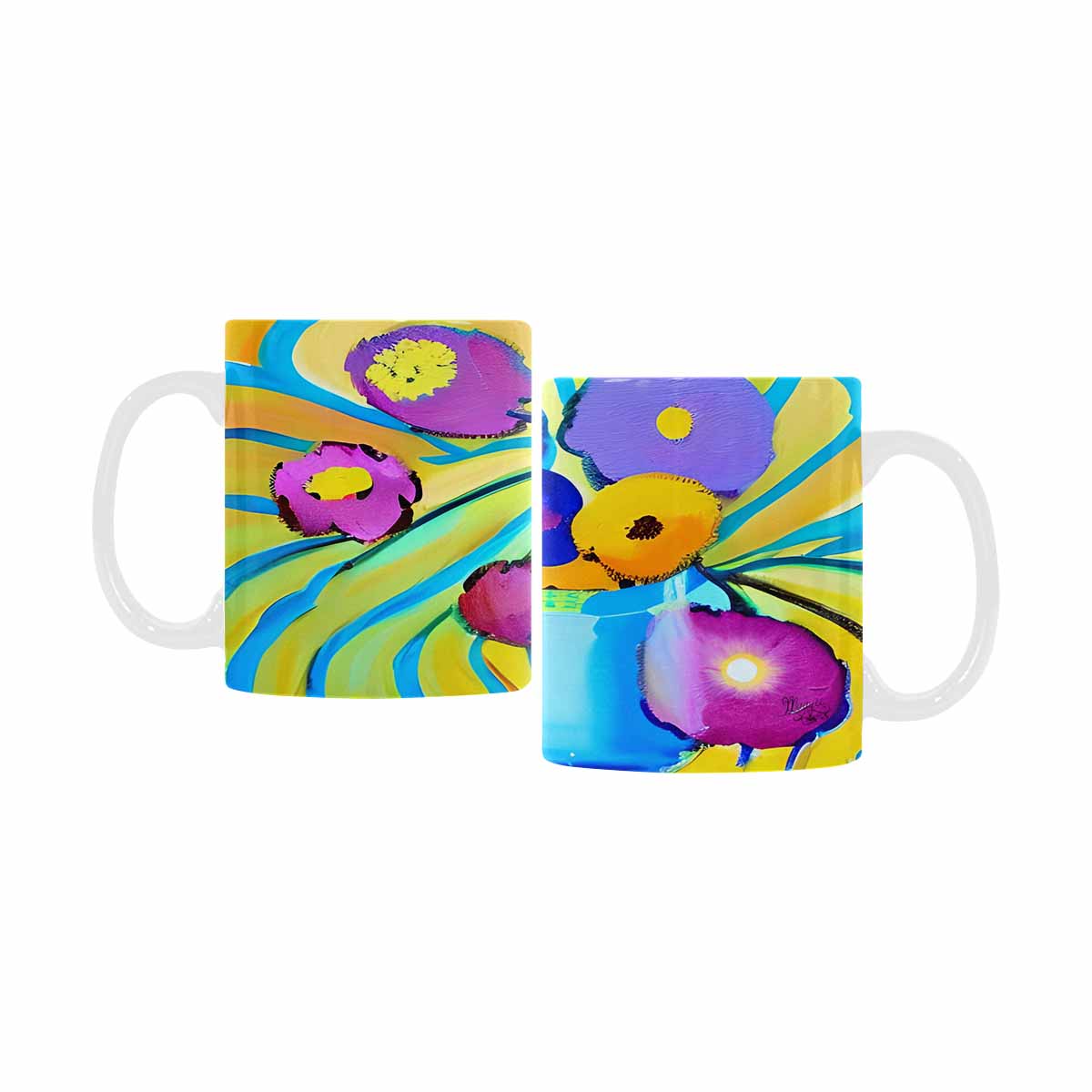 USA made Quality Mug, coffee mug, tea cup, Bright florals, Set 1, Design 70