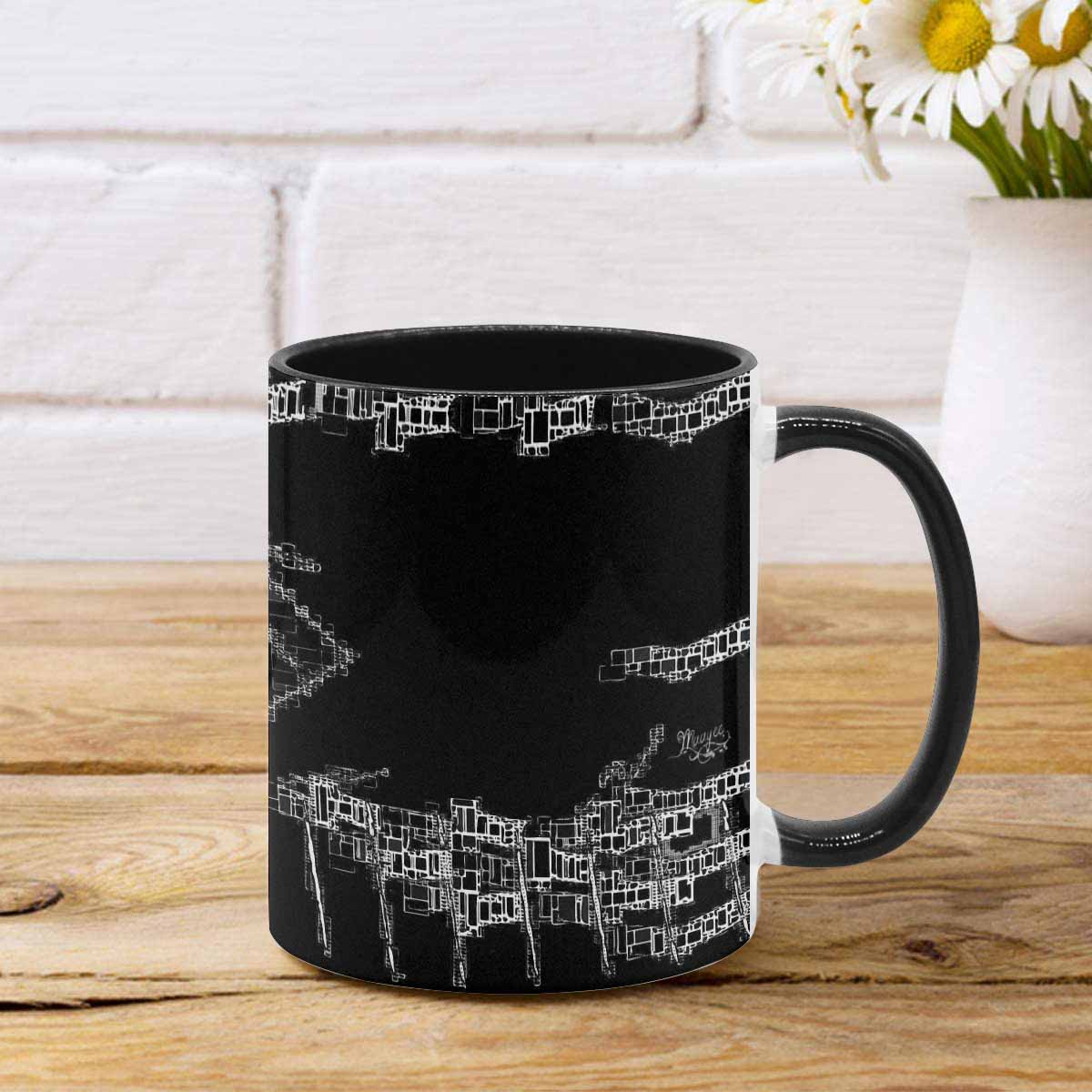 Coffee Mug, tea cup, black core, abstract, design 127