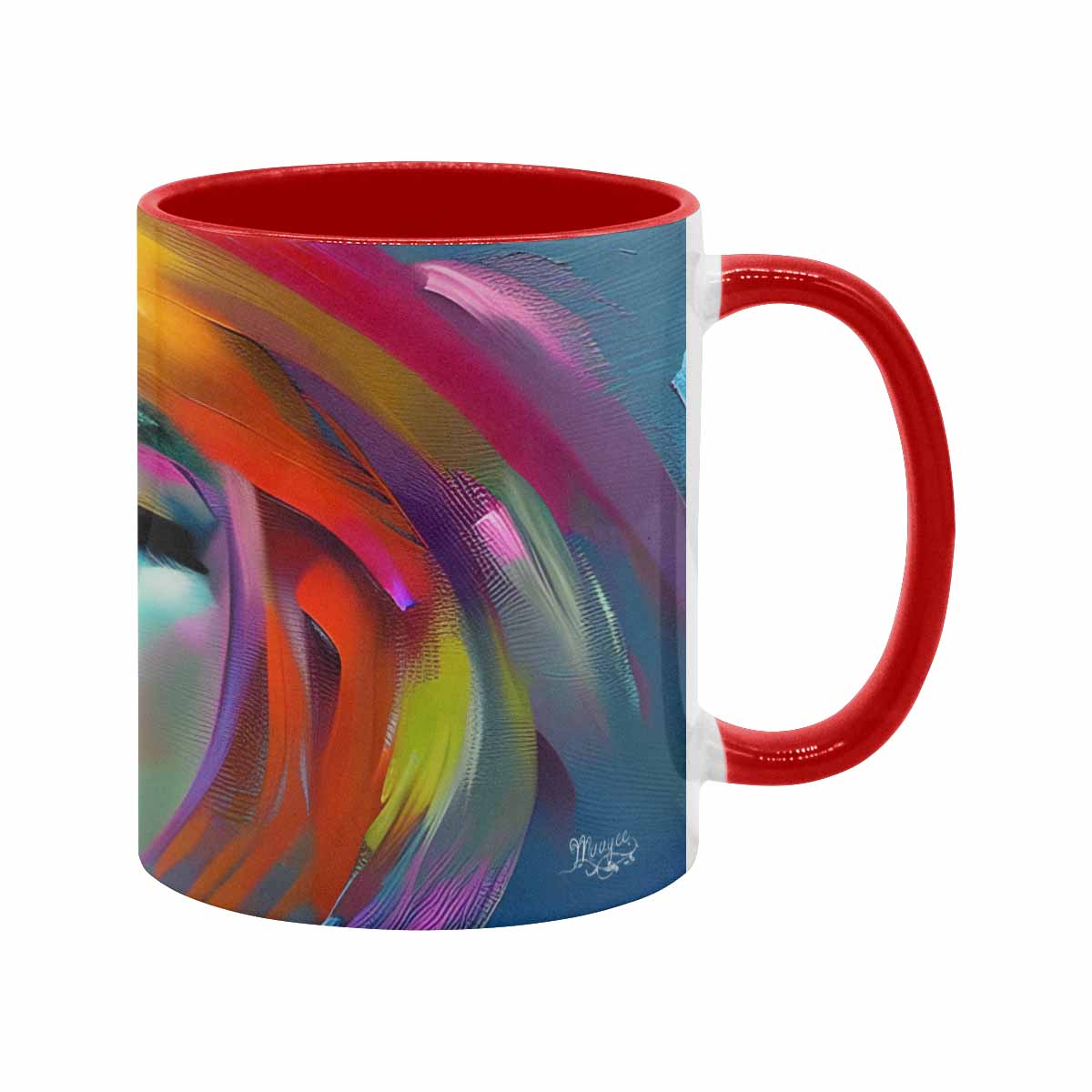 Coffee mug, tea cup, multicolor mug, caucasian type face, design 22