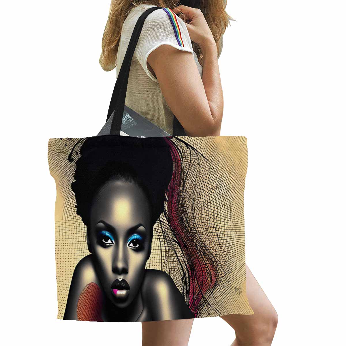 Canvas tote bag, Large, Black Faces, Set 1, design 55