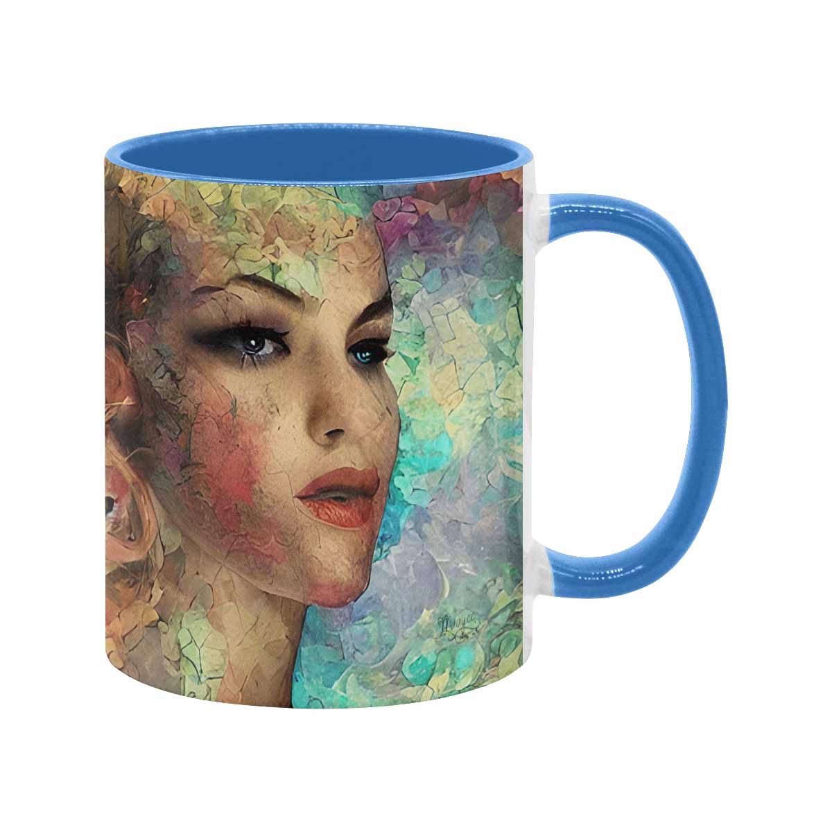 Coffee mug, tea cup, multicolor mug, caucasian type face, design 28