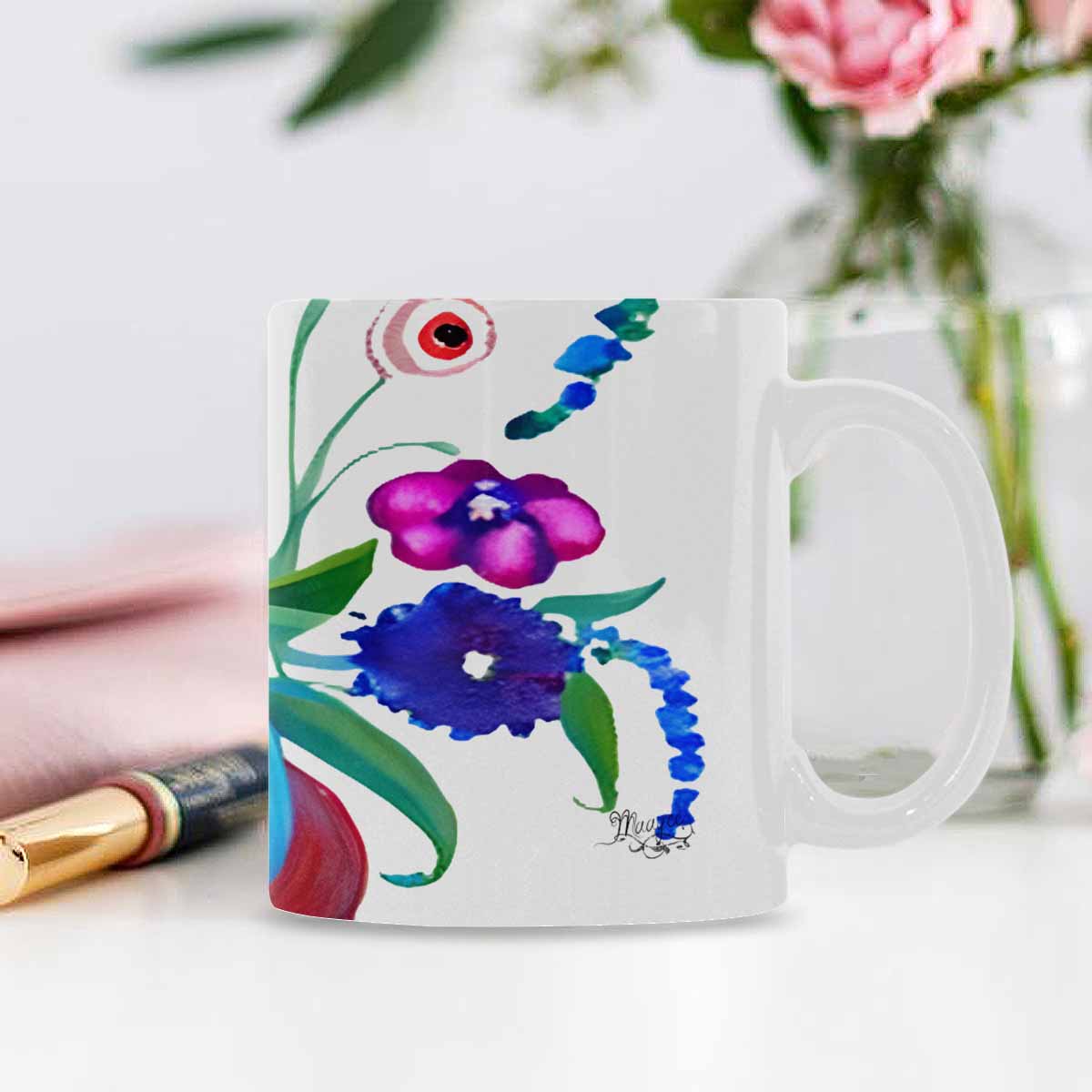 USA made Quality Mug, coffee mug, tea cup, Bright florals, Set 1A, Design 116