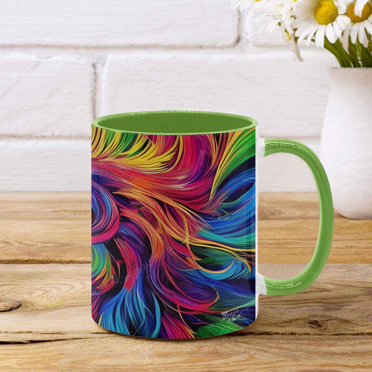 Coffee mug, tea cup, multicolor mug, caucasian type face, design 33