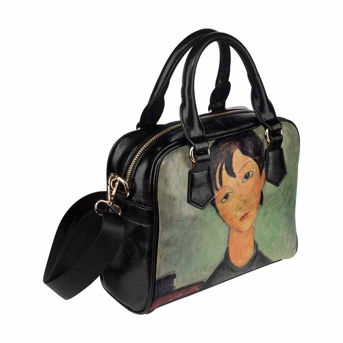 Shoulder PU Leather handbag, Modigliani design, choice of 2 colors, Girl with a black robe