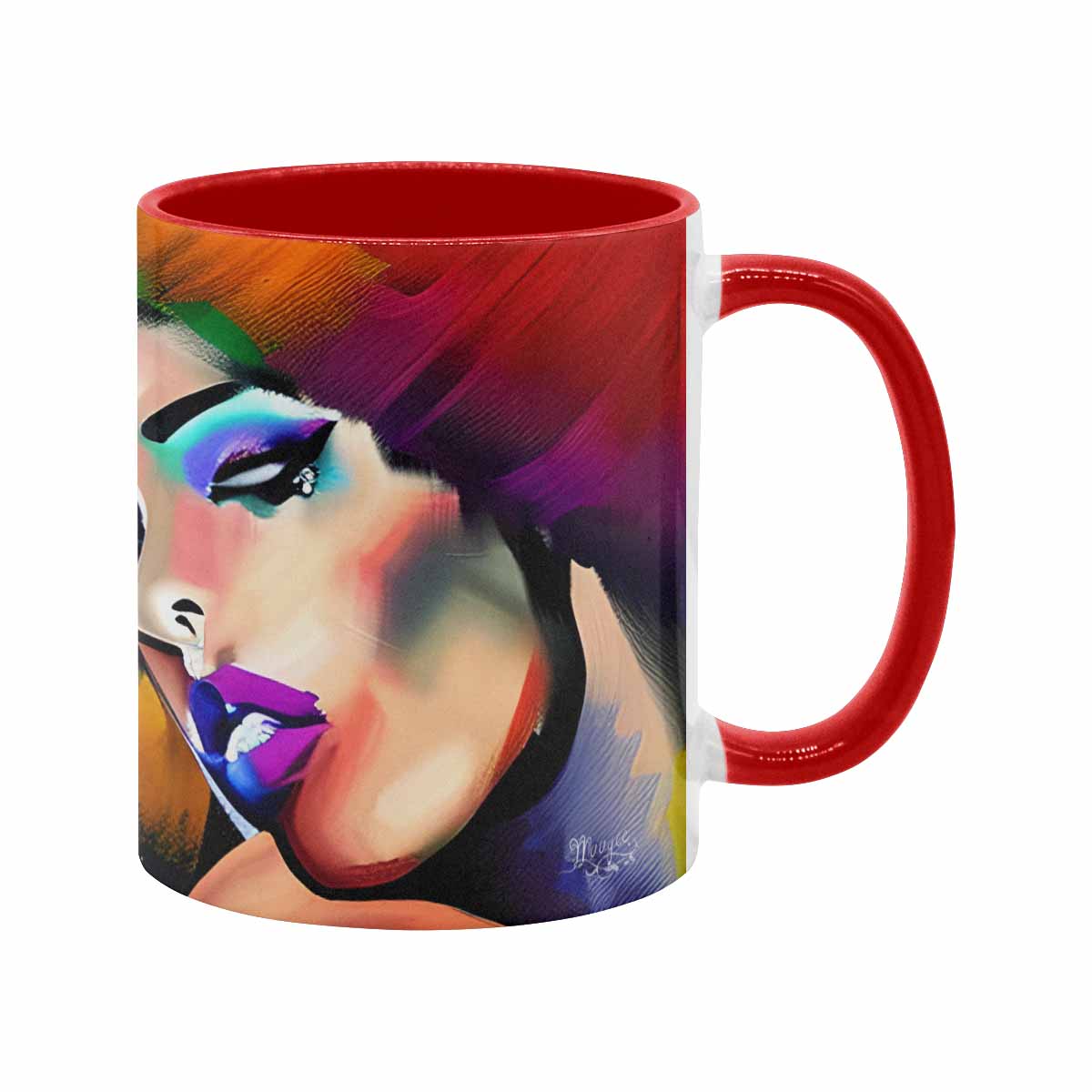 Coffee mug, tea cup, multicolor mug, caucasian type face, design 26