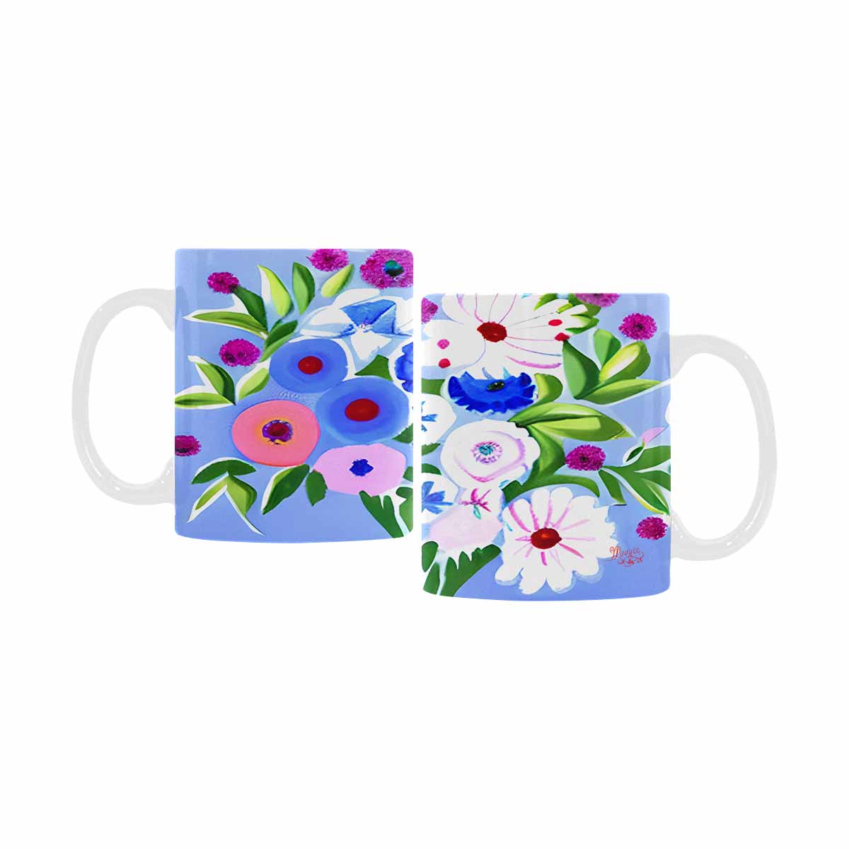 USA made Quality Mug, coffee mug, tea cup, Bright florals, Set 1, Design 109