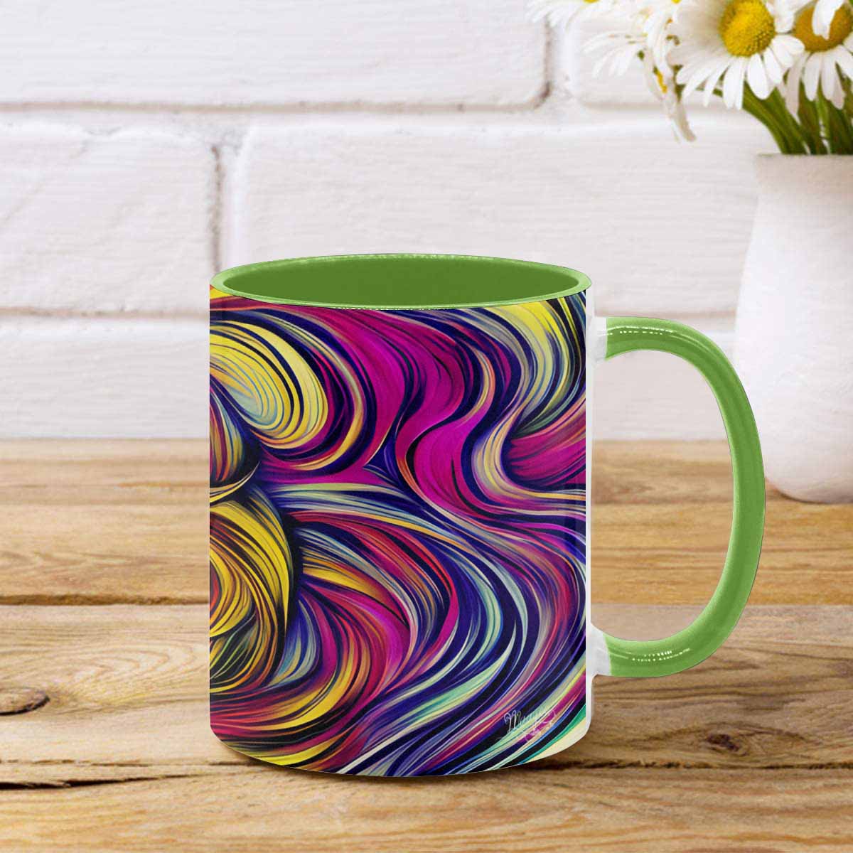 Coffee mug, tea cup, multicolor mug, caucasian type face, design 27