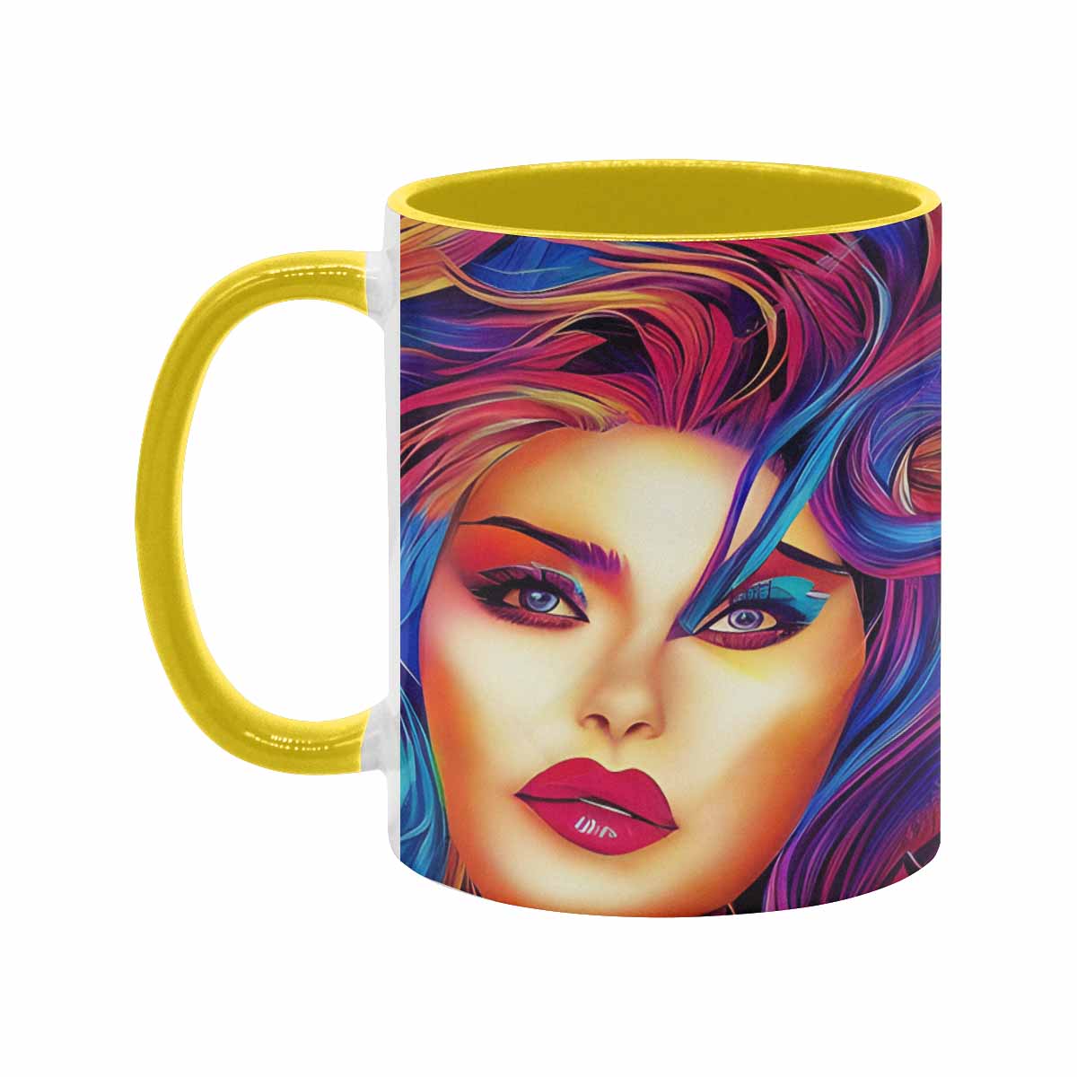 Coffee mug, tea cup, multicolor mug, caucasian type face, design 33