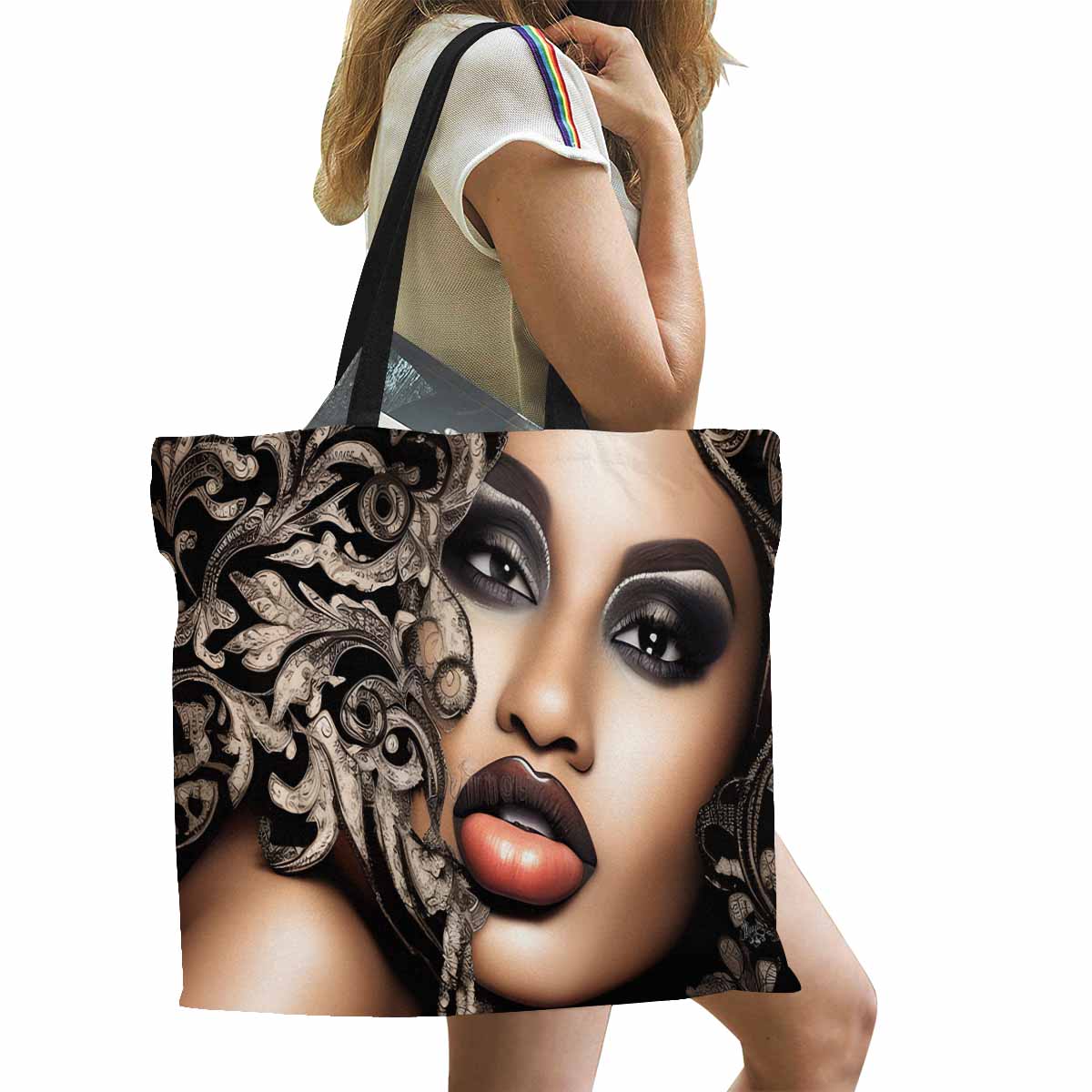 Canvas tote bag, Large, Black Faces, Set 1, design 5