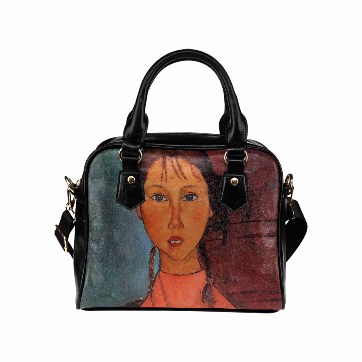 Shoulder PU Leather handbag, Modigliani design, choice of 2 colors, Girl with plaits