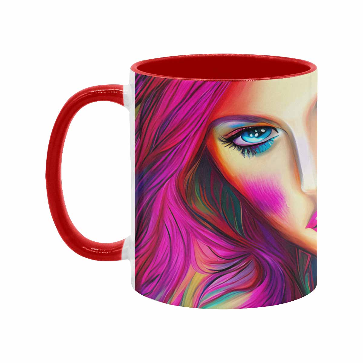 Coffee mug, tea cup, multicolor mug, caucasian type face, design 31