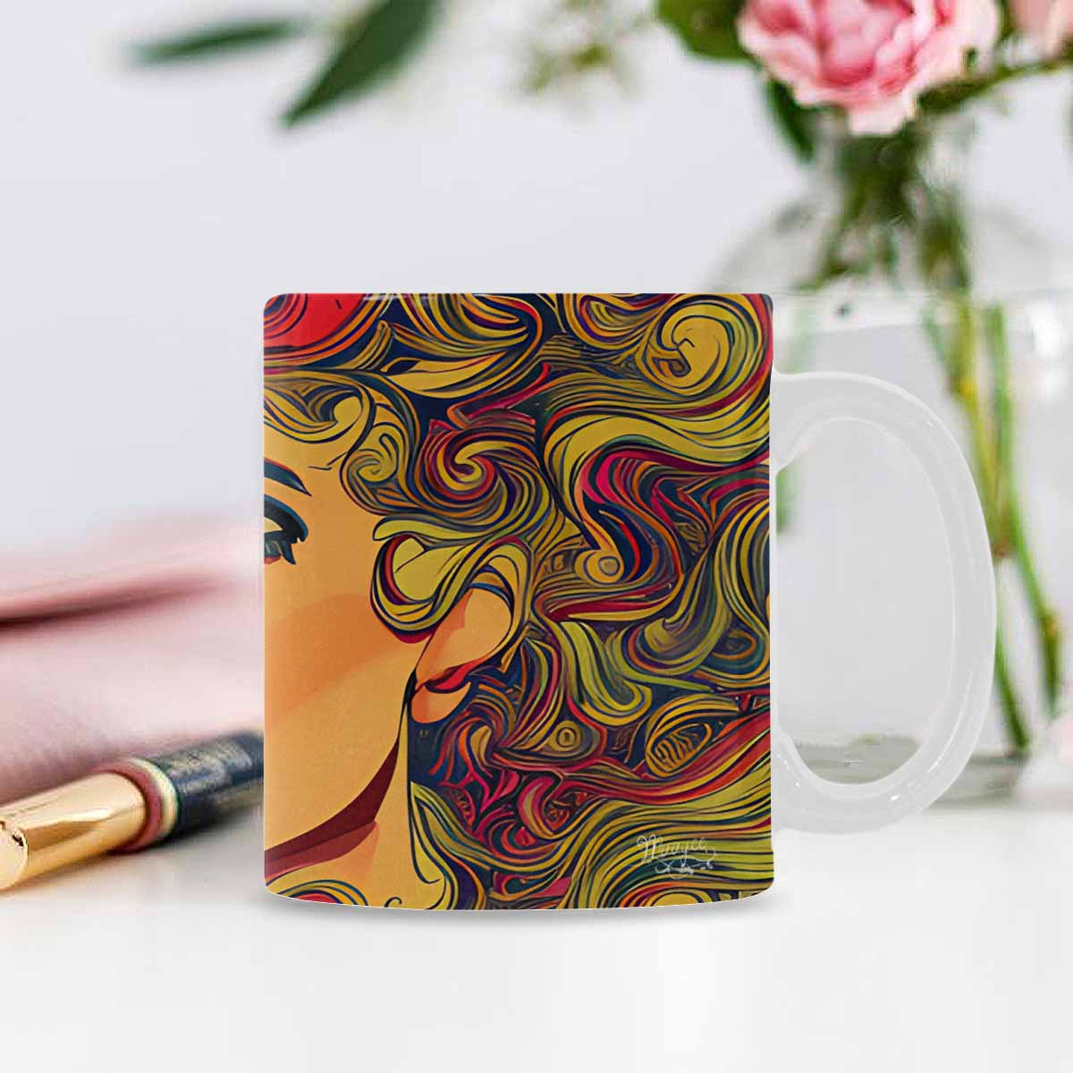 USA, Color Coffee Mug, tea cup, caucasian Face, design 37