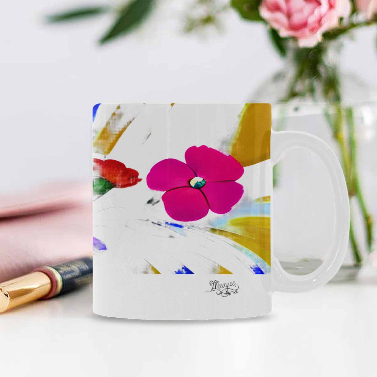 USA made Quality Mug, coffee mug, tea cup, Bright florals, Set 1A, Design 73