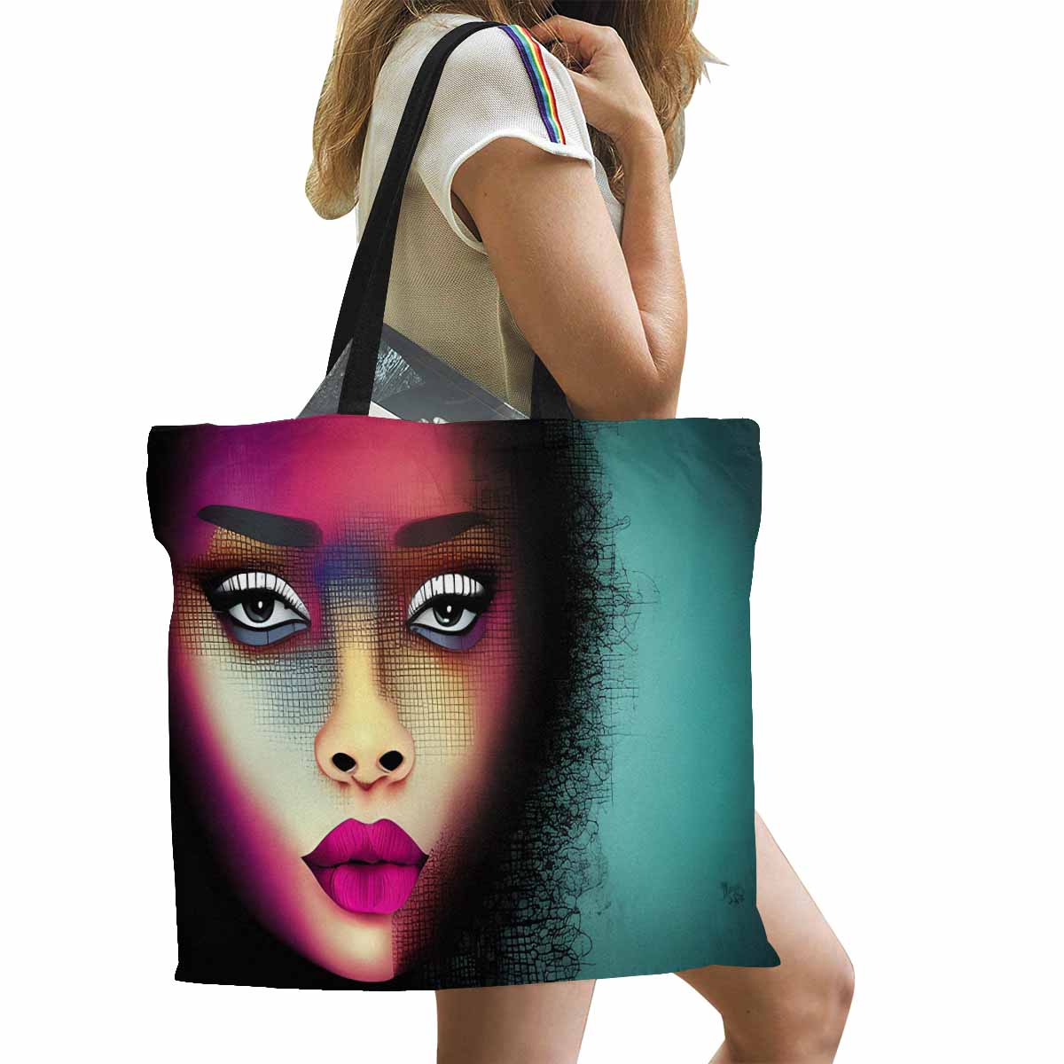 Canvas tote bag, Large, Black Faces, Set 1, design 63