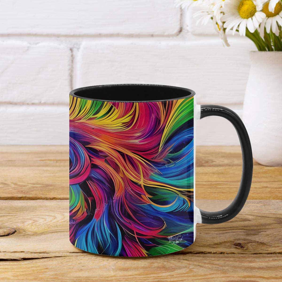 Coffee mug, tea cup, multicolor mug, caucasian type face, design 33