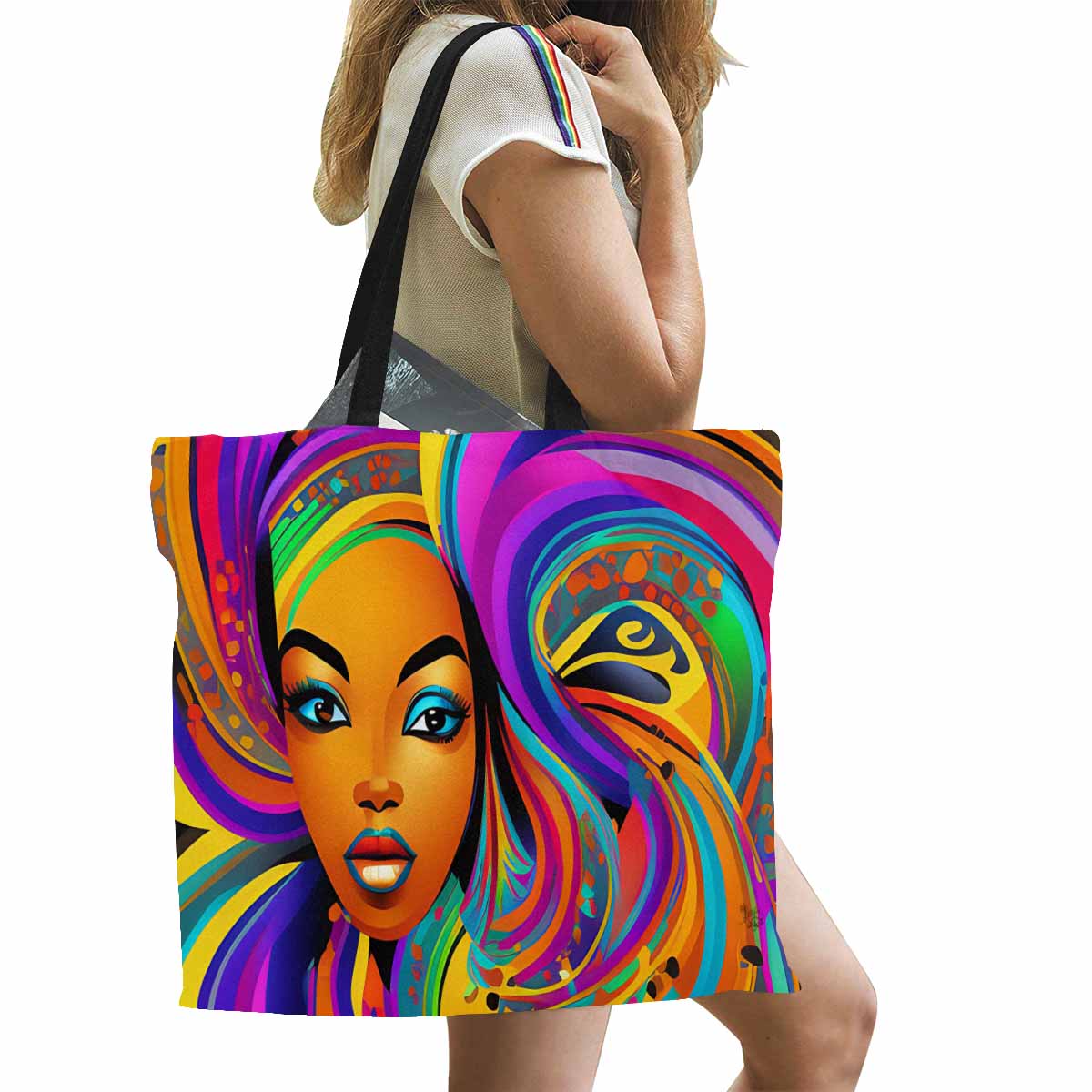 Canvas tote bag, Large, Black Faces, Set 1, design 45