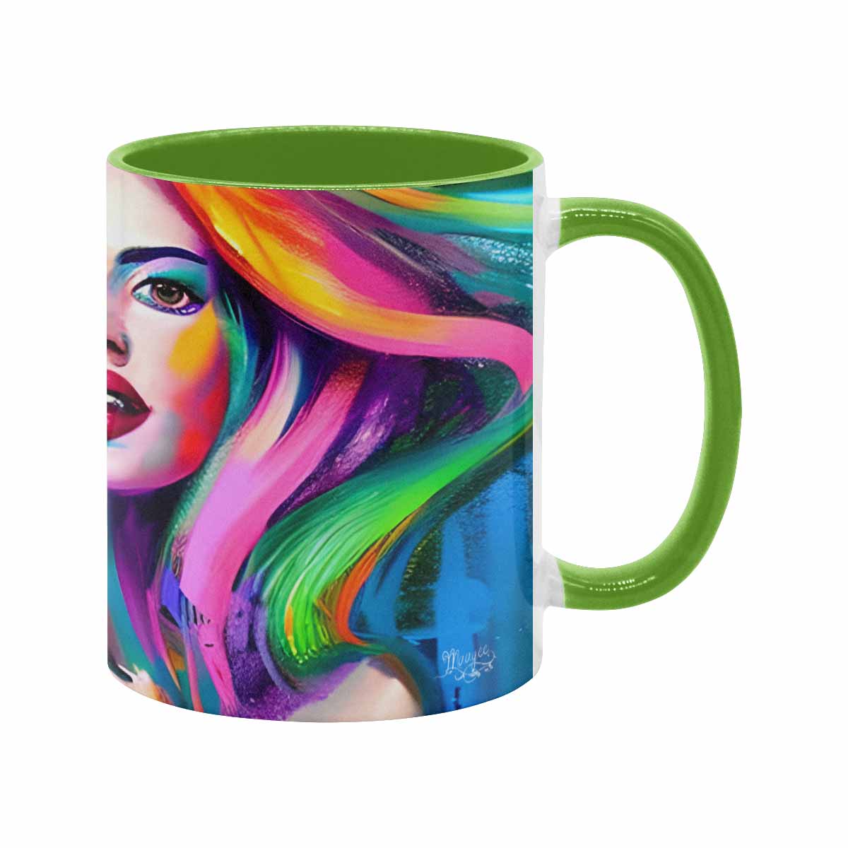 Coffee mug, tea cup, multicolor mug, caucasian type face, design 20