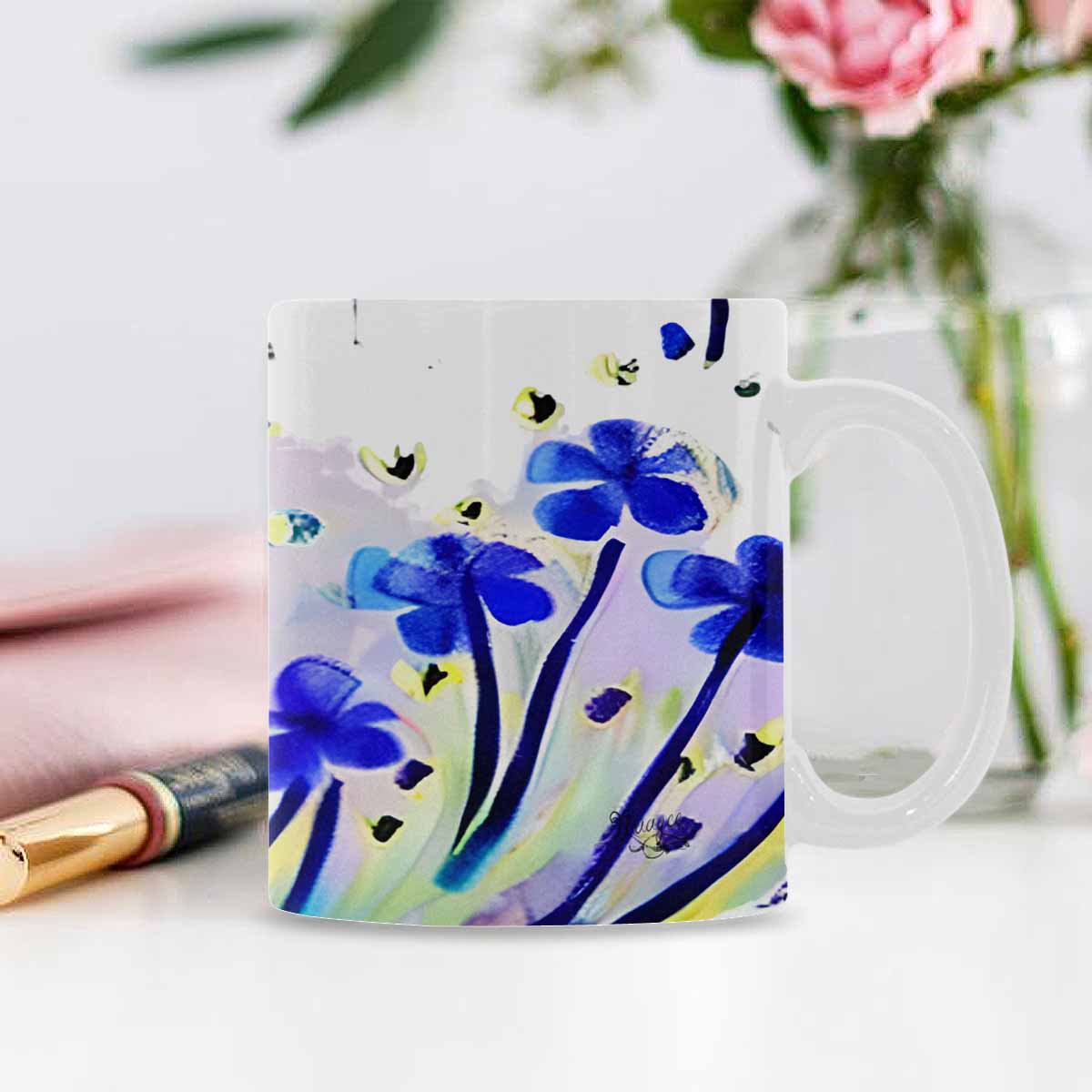 USA made Quality Mug, coffee mug, tea cup, Bright florals, Set 1A, Design 147